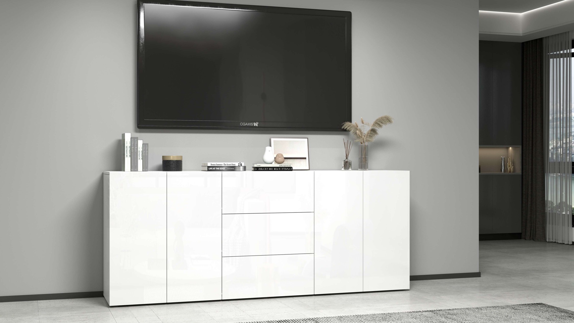INOSIGN Sideboard »Egypt, Kommode, Schrank, Kredenz, grifflos«, 4 Türen, 3 Schubkästen mit Push-To-Open Funktion, Hochglanz Breite 200
