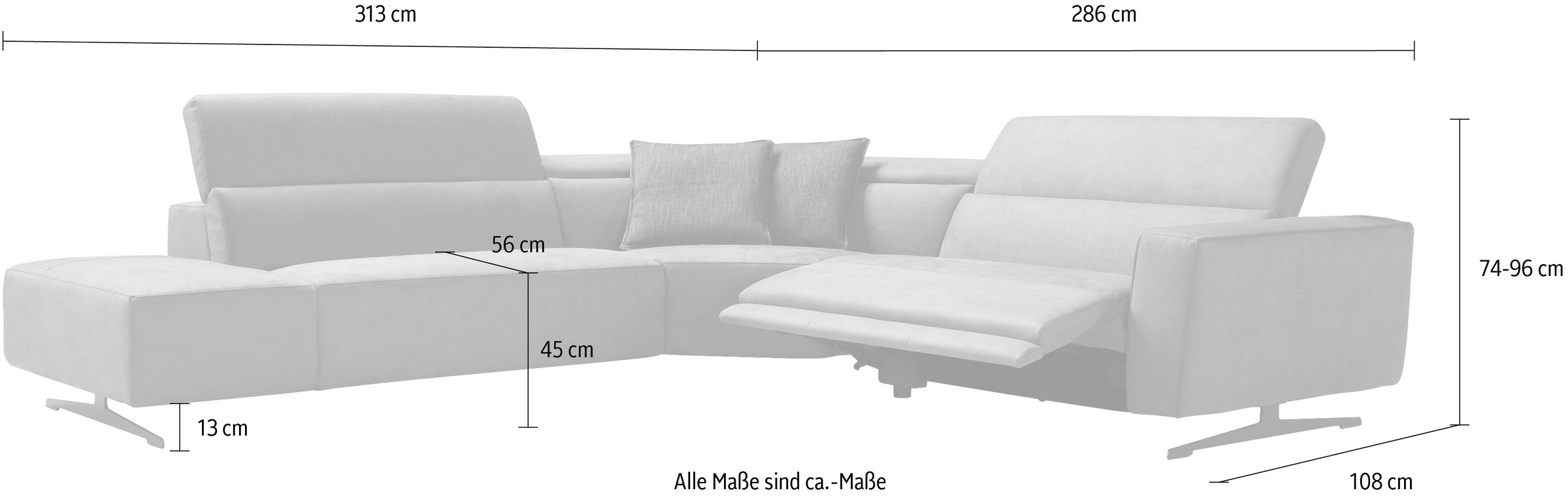Egoitaliano Ecksofa »Stefanie-e, Designsofa der Extraklasse, bequem mit hohem Sitzkomfort«, mit Relaxfunktion und verstellbaren Kopfteilelementen