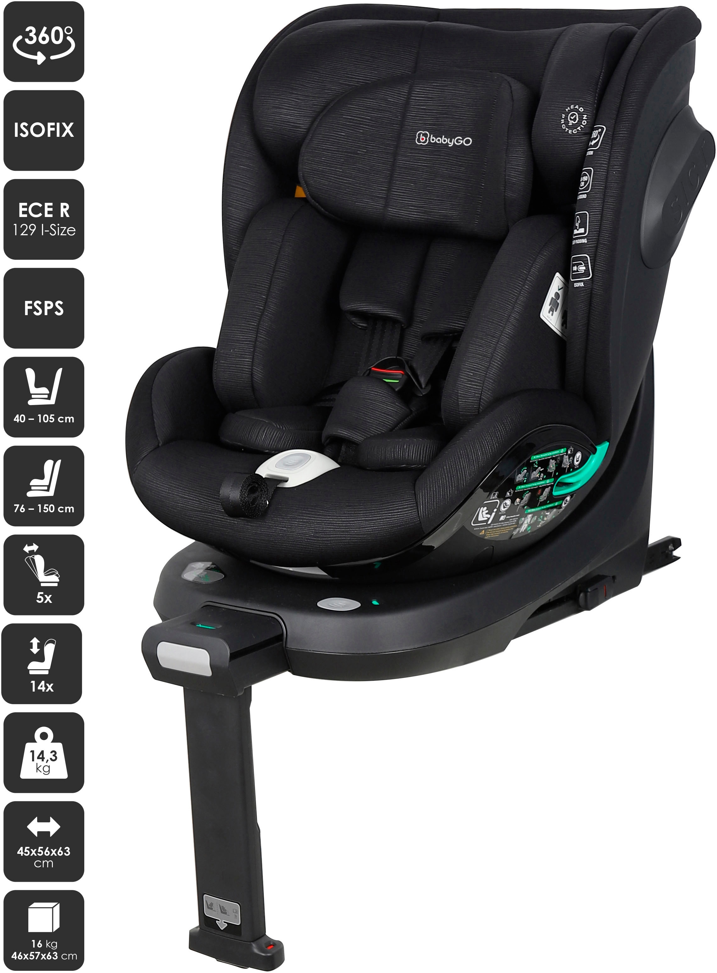 BabyGo Autokindersitz »Prime 360 Rotation I size«, (1 tlg.), für Gruppe von 40 - 150 cm