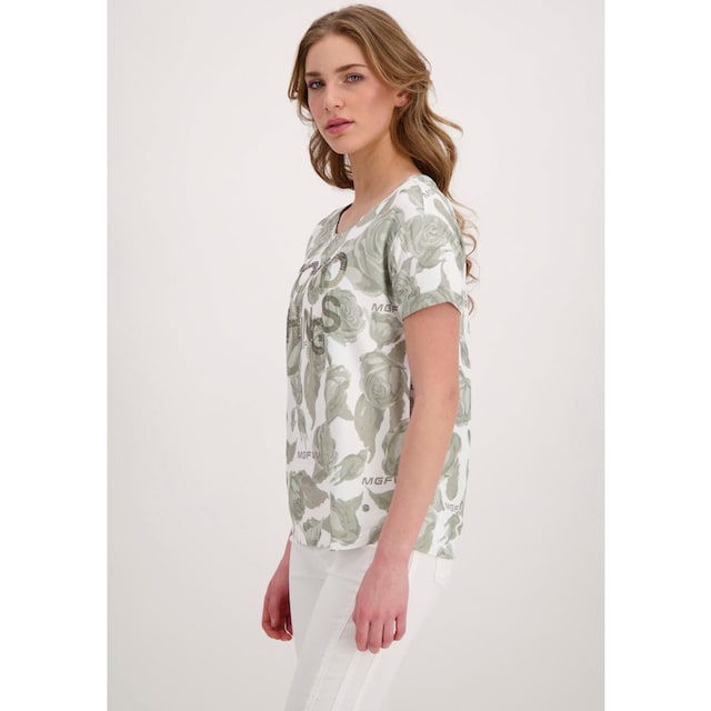 Monari Rundhalsshirt, mit Glitzerschrift und Blumenmuster im OTTO Online  Shop