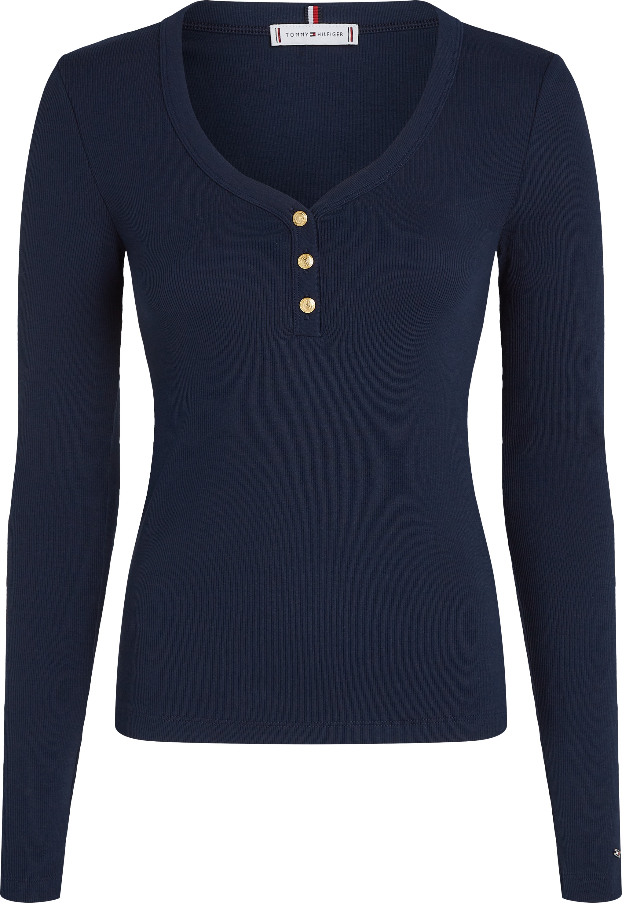 Tommy Hilfiger Langarmshirt »SLIM HENLEY GB SCOOP-NK LS«, mit Rippenstruktur, mit Metalllabel