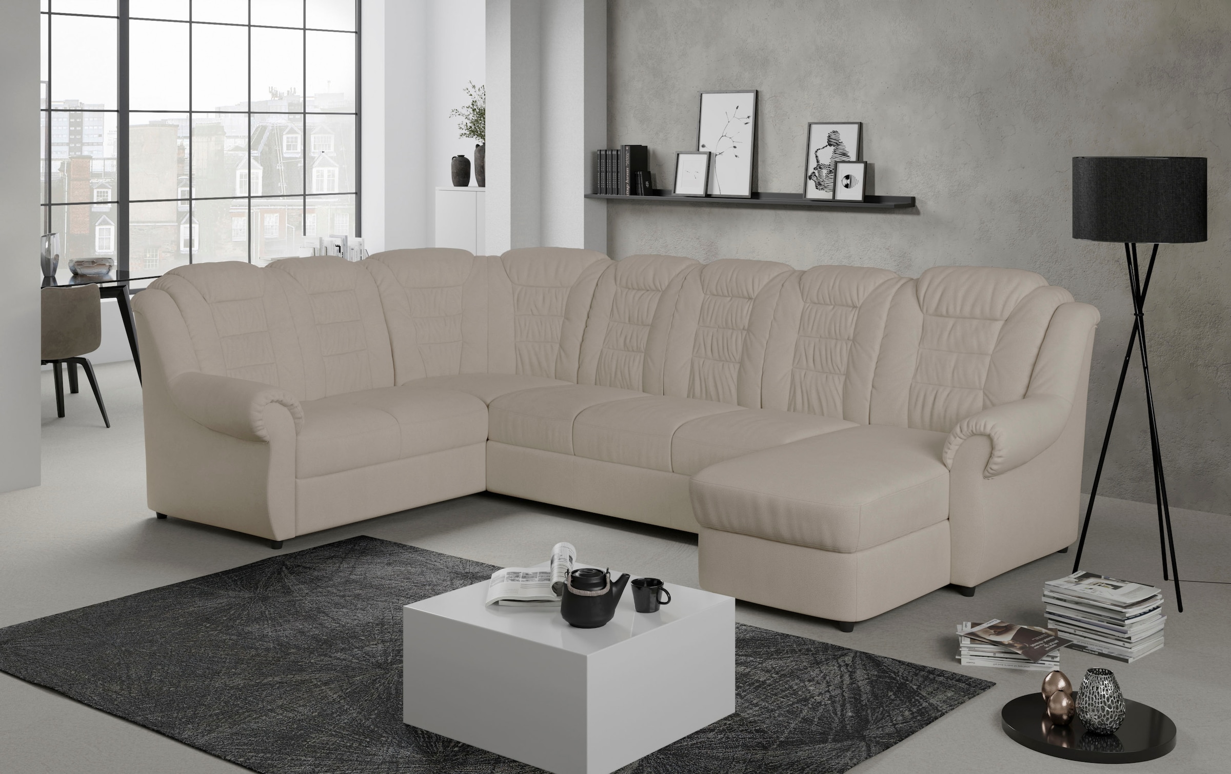 Home affaire Wohnlandschaft »Boston U-Form«, Gemütliche Wohnlandschaft mit hoher Rückenlehne in klassischem Design