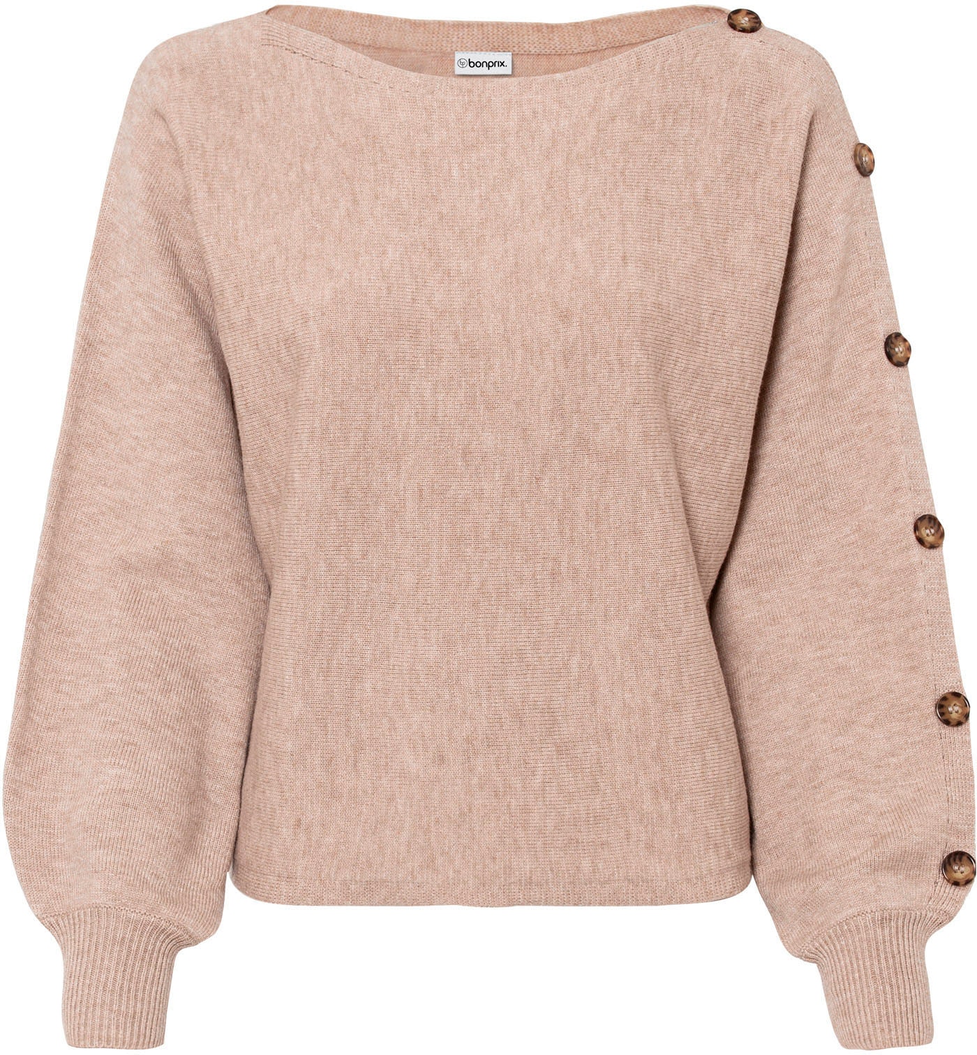 bonprix Strickpullover »Pullover« in bequemer Boxy-Passform, mit Fledermausärmeln, Zierknöpfe