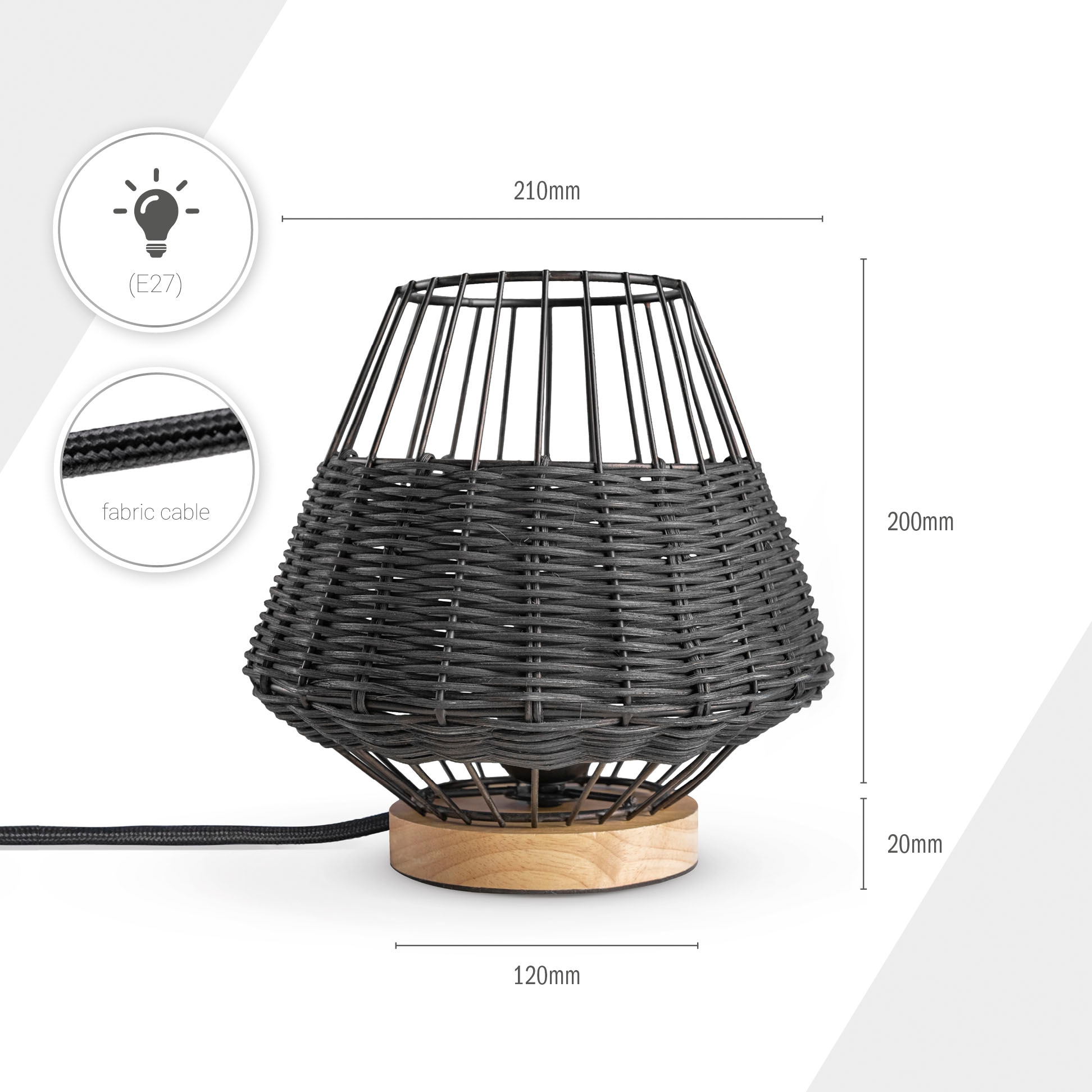 Paco Home Tischleuchte »PUNTO«, Leuchtmittel E27 | ohne Leuchtmittel, Rattan LED Käfig Lampe Boho Style Nacht Rustikal Holz E27