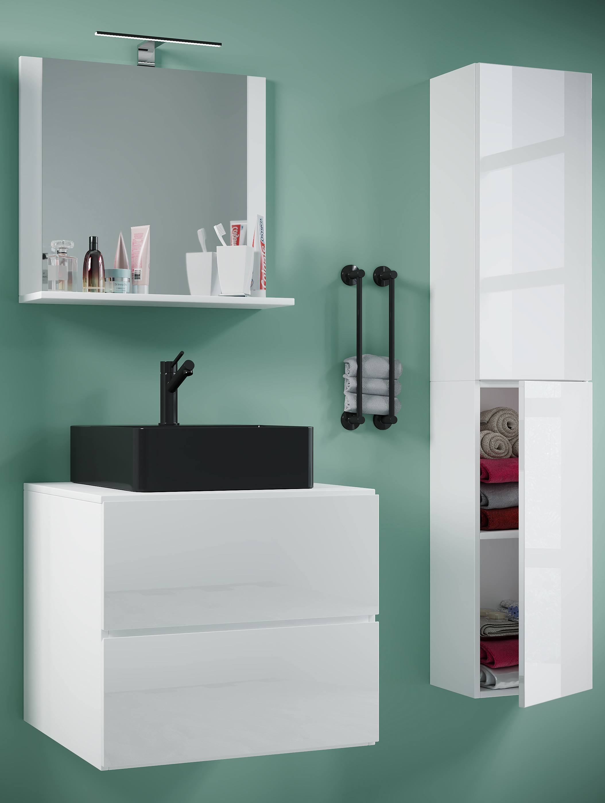 VCM Waschbeckenunterschrank »VCM 4-tlg. Waschplatz Waschtisch Badmöbel Set Waschbecken Lendas-BL Breite 60 cm L Schublade«, (4 St.)