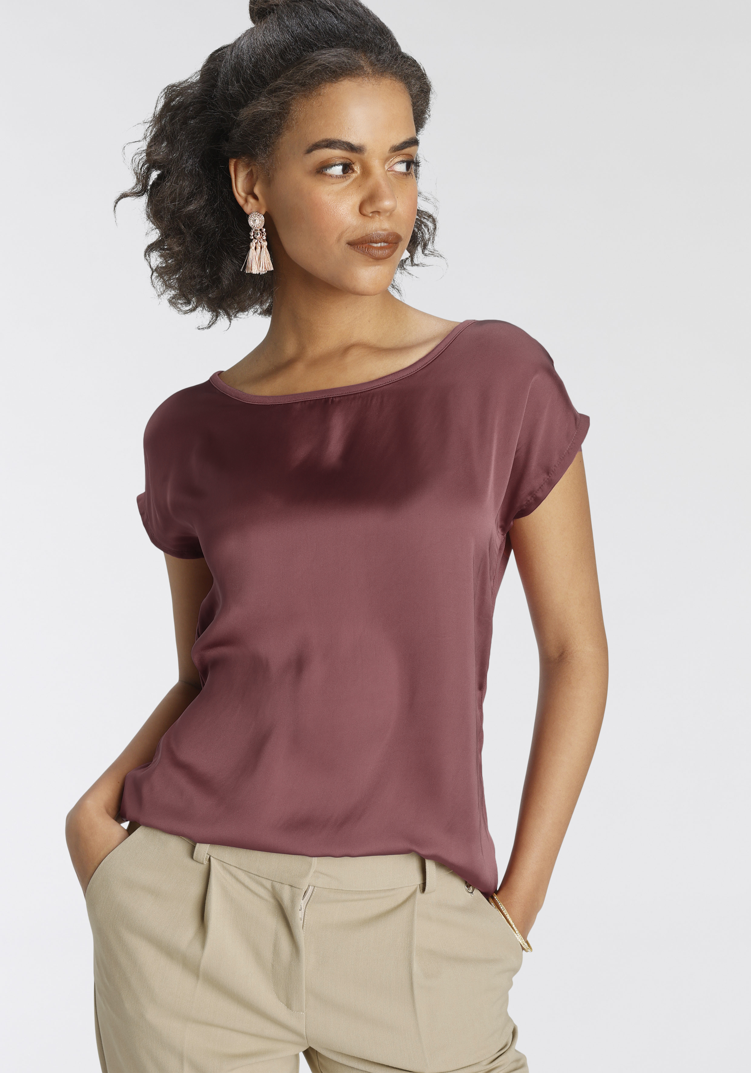 Shirtbluse, aus Satin und Jersey