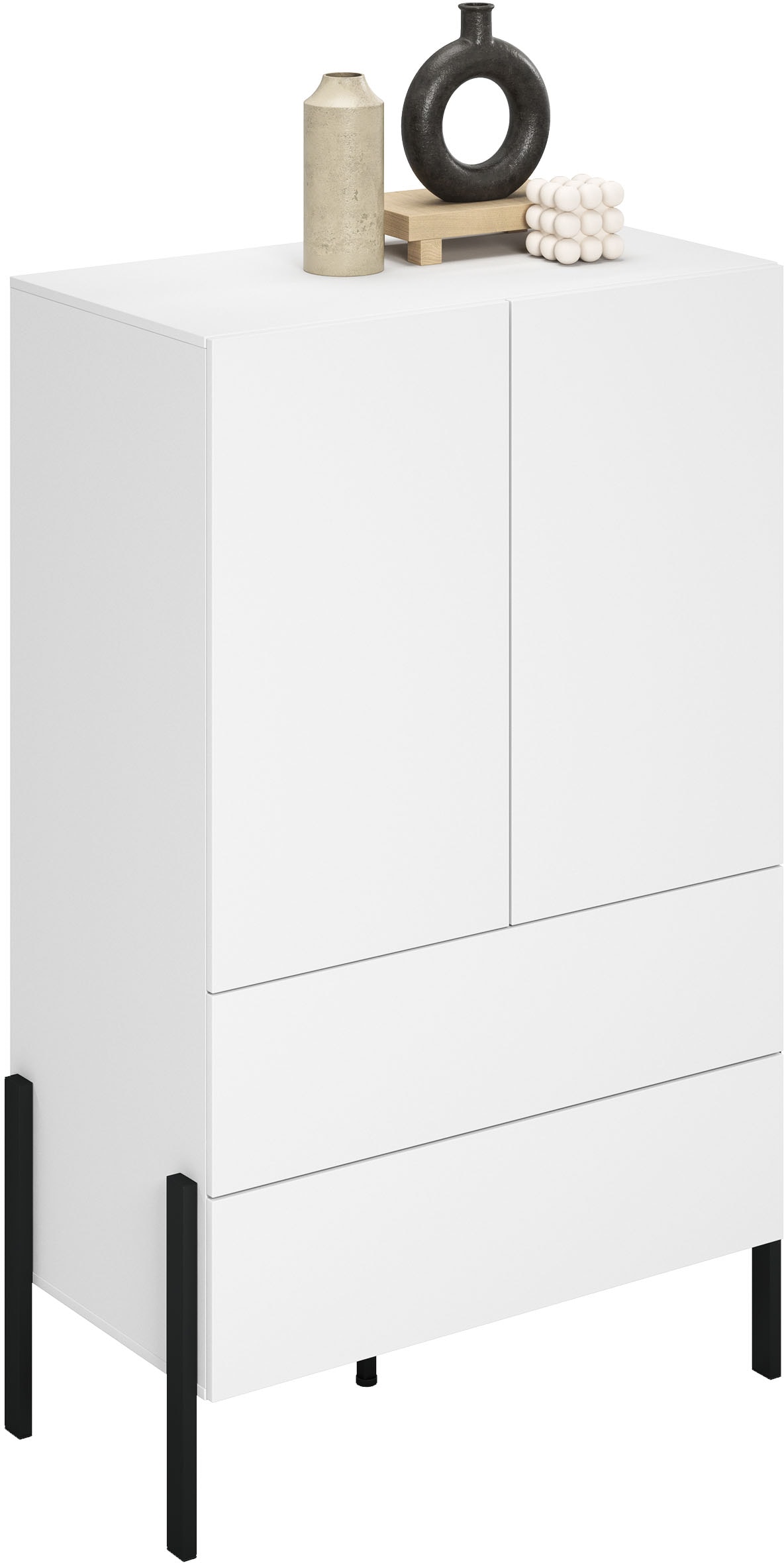 INOSIGN Wäscheschrank »Jukon, moderner griffloser Kleiderschrank, Metallfüsse, Made in Europe«, (90x150x50, ideal für kleine Räume oder Nischen), Mehrzweckschrank,2 Schubladen, 2 Türen, FSC-zertifiziert