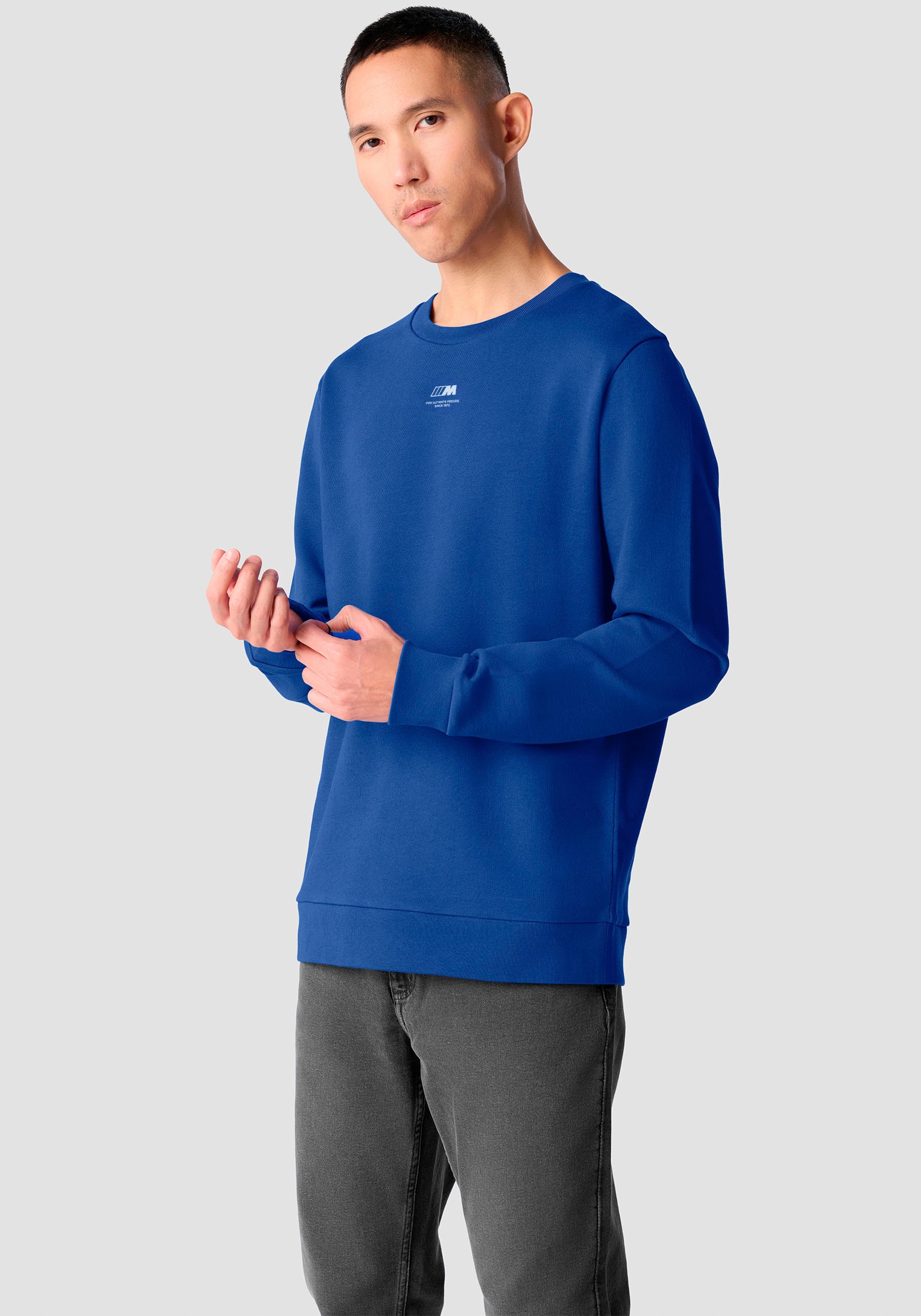 Bmw Herren Rundhalspullover mit breitem Bund am Ärmelabschluss in blau, Größe M