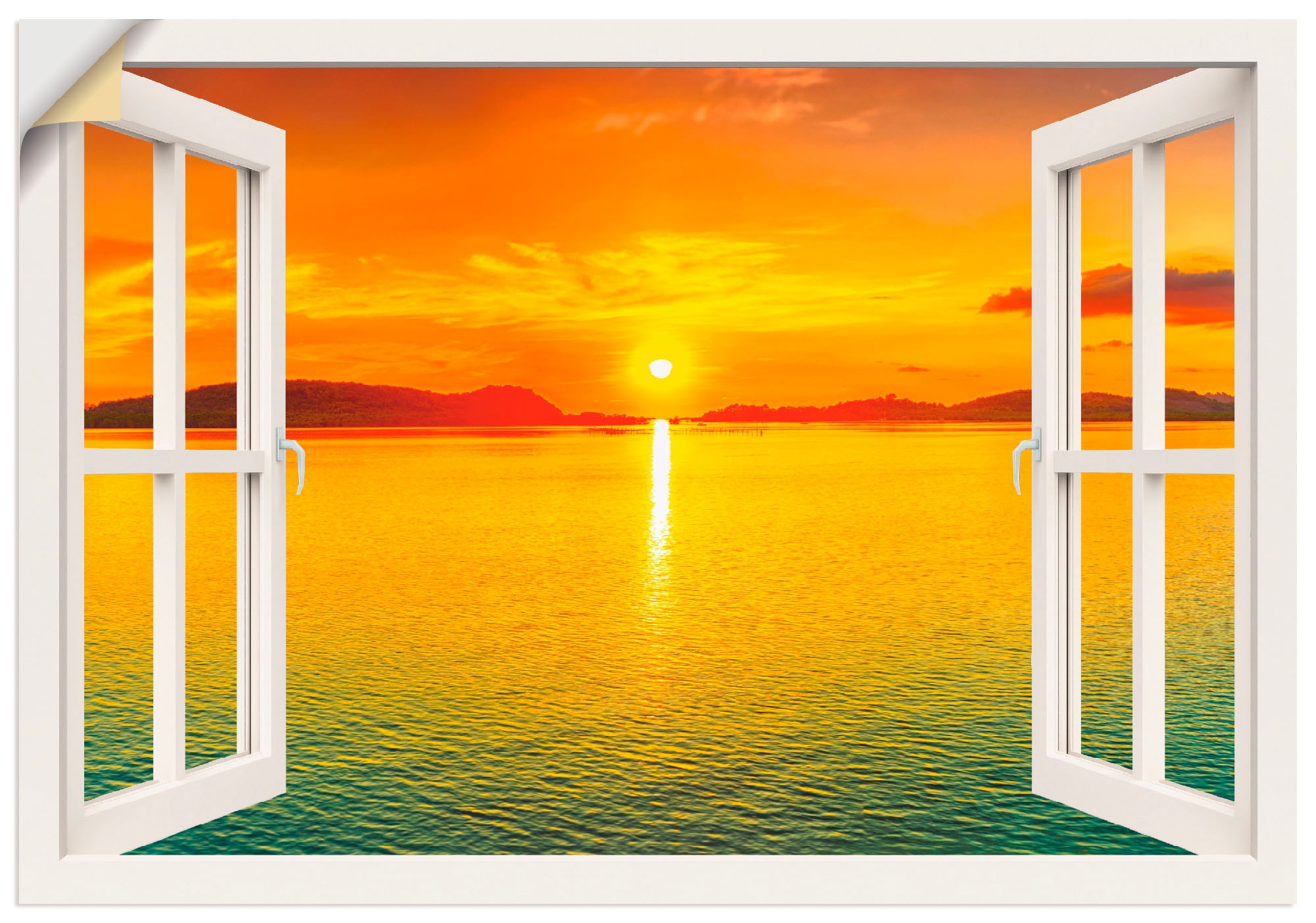 Artland Wandbild »Fensterblick - oder Wandaufkleber Fensterblick, Leinwandbild, OTTO bestellen als Online Shop versch. im Größen St.), (1 Sonnenuntergangspanorama«, Poster in