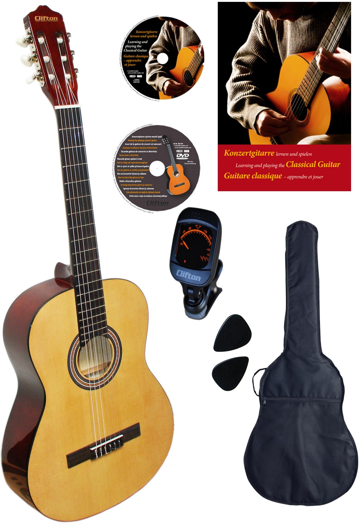 Clifton Konzertgitarre »Konzertgitarren Set, Natur«, 4/4, Komplettset