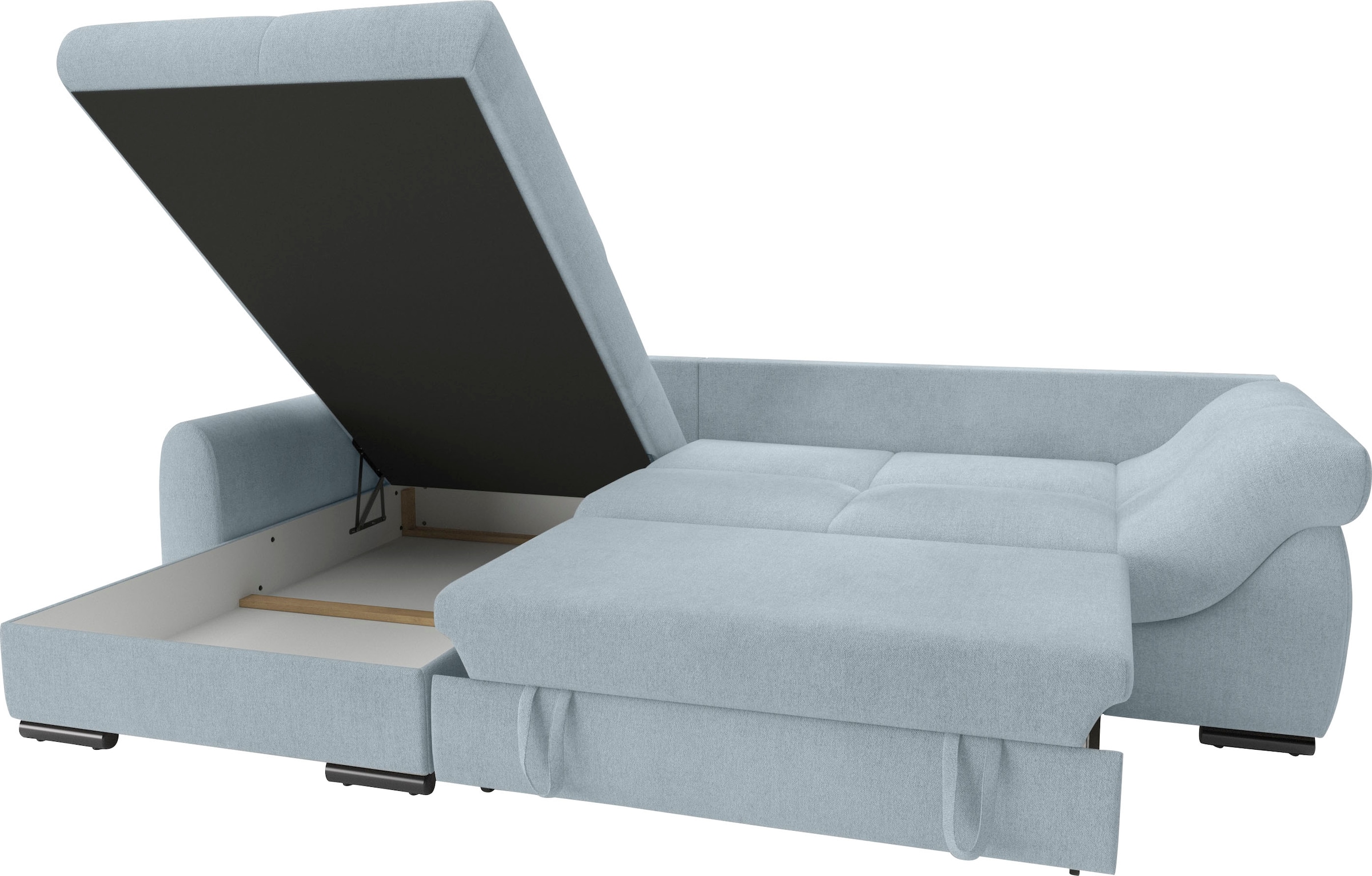 Mr. Couch Ecksofa »Livorno DuraFlex L-Form«, inkl. Hochschläfer-Bettauszug, XL-Bettkasten weiß beschichtet