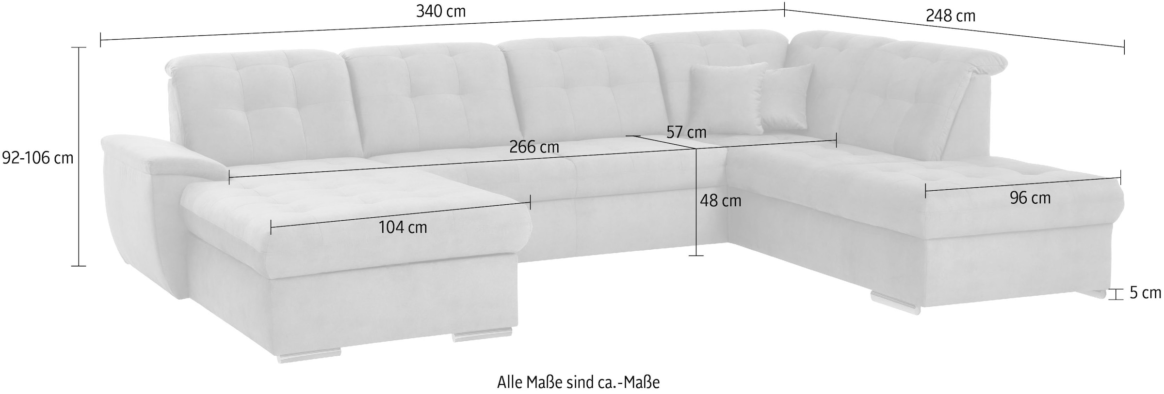 exxpo - sofa fashion Wohnlandschaft »Durango, aufwendige Sitz- und Rückenverarbeitung, bequem, U-Form«, inkl. Kopfteilverstellung, wahlweise mit Bettfunktion und Bettkasten
