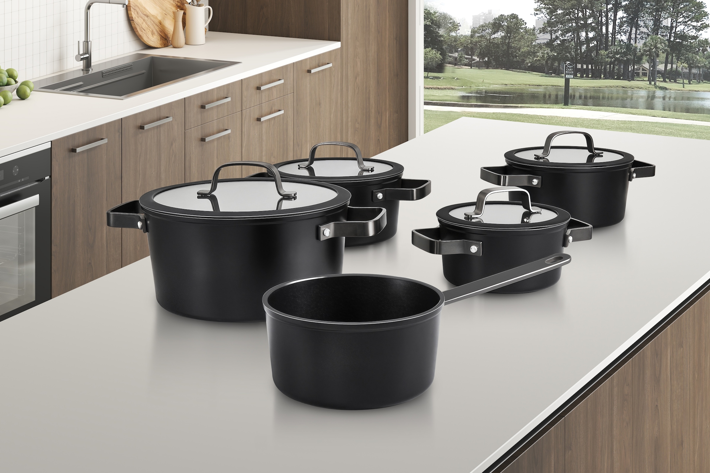 Hanseatic Topf-Set »ALU PRO«, Aluminium, (Set, 9 tlg., Fleischtopf 1x 16 cm / 2x 20 cm / 1x 24 cm, Stielkasserolle 16 cm), mit Griffe aus Edelstahl, Glasdeckel, Induktion