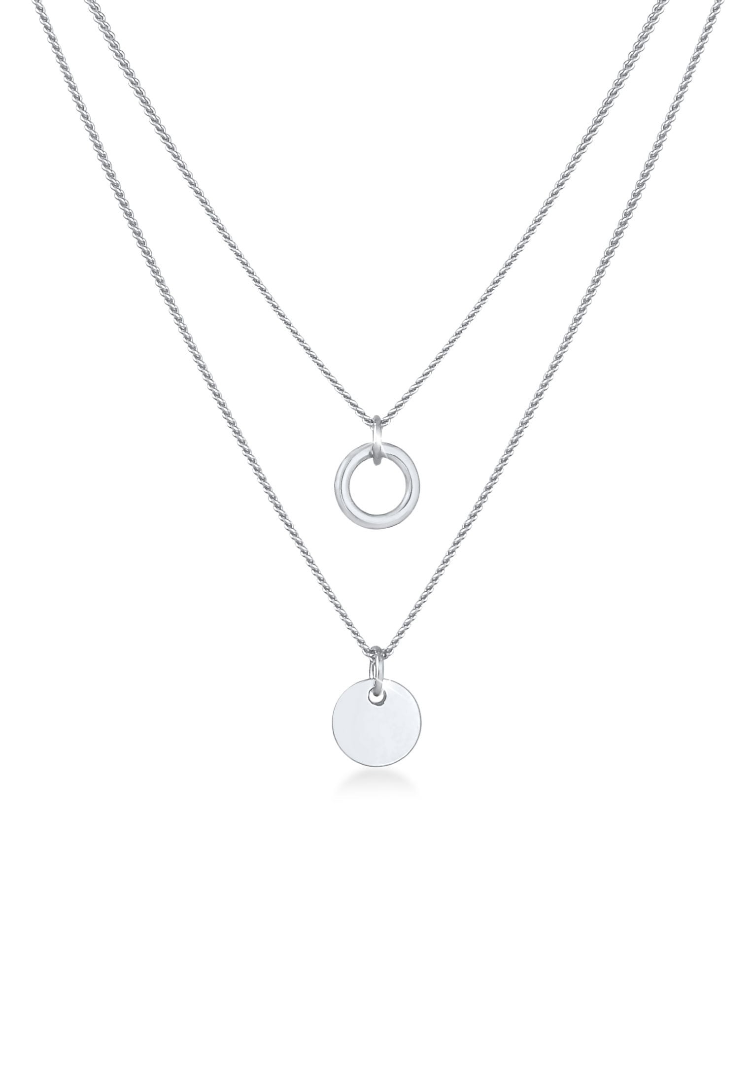 Elli Kette ohne Anhänger »Halskette Layering Kreise Plättchen Zweireihig 925 Silber«