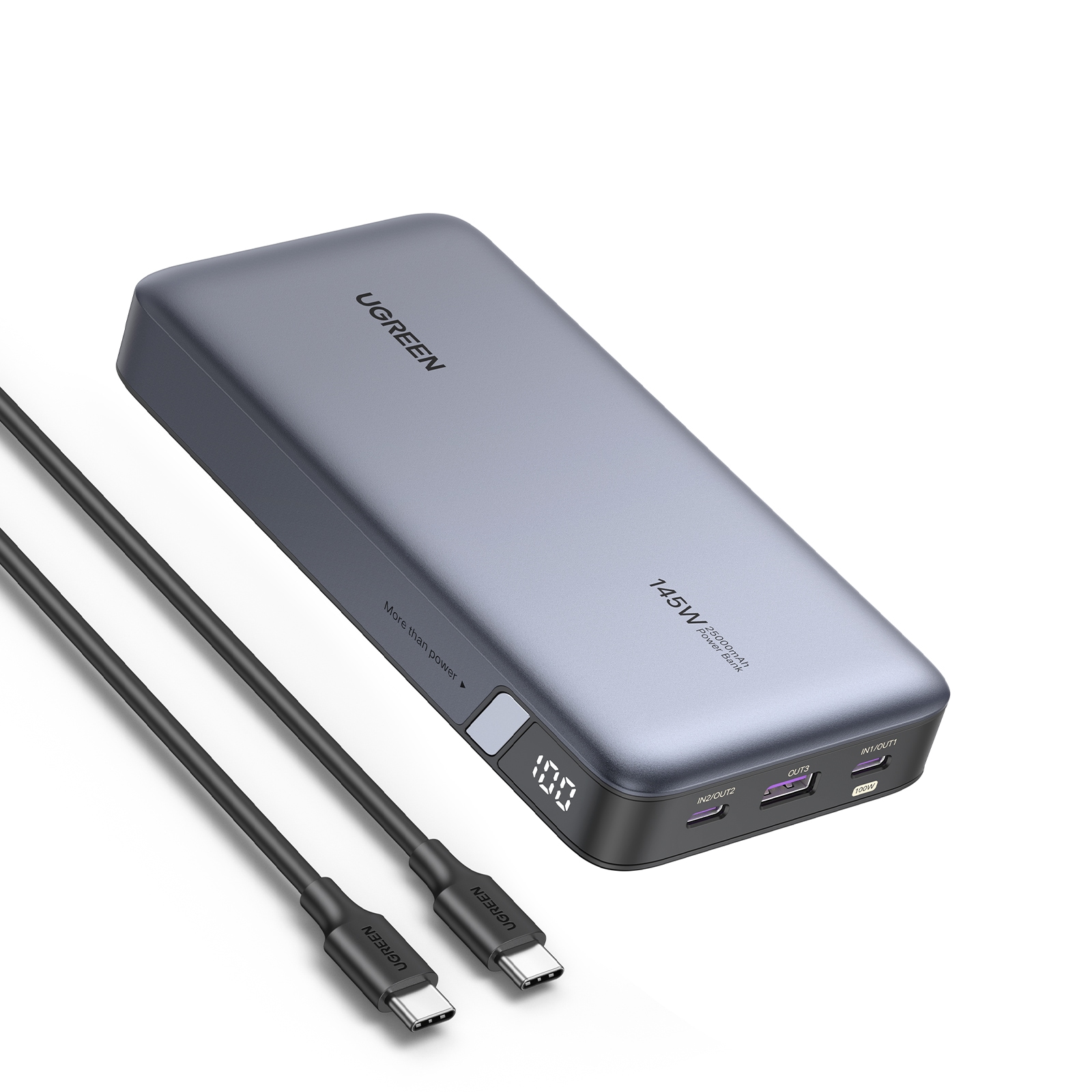 UGREEN Powerbank, 25000 mAh, Turbo-Ladung, 145W, viel Kapazität: drei Geräte gleichzeitig laden