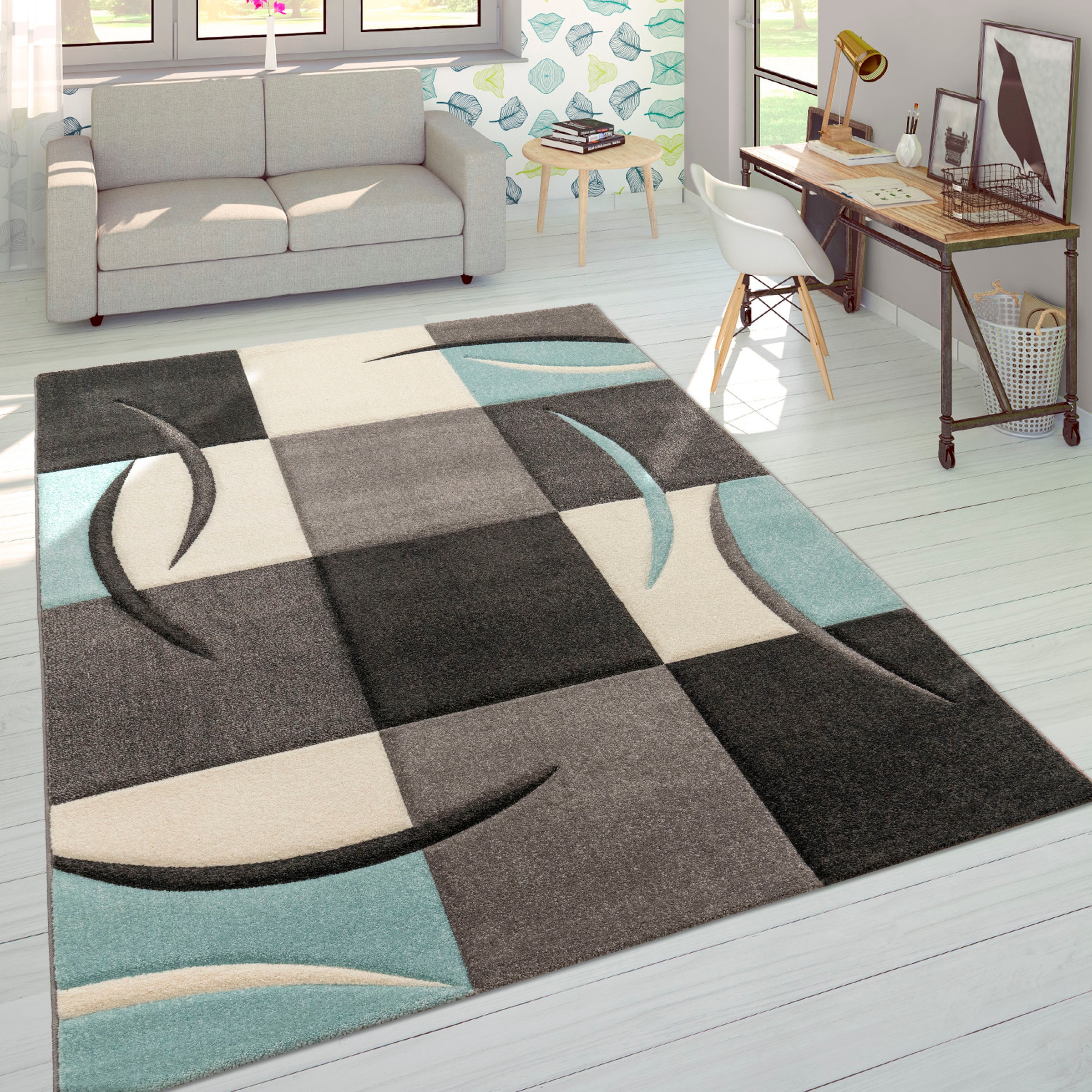 Paco Home Teppich »Lara 235«, rechteckig, 16 mm Höhe, Kurzflor, modernes Design, Pastell-Farben, mit Konturenschnitt