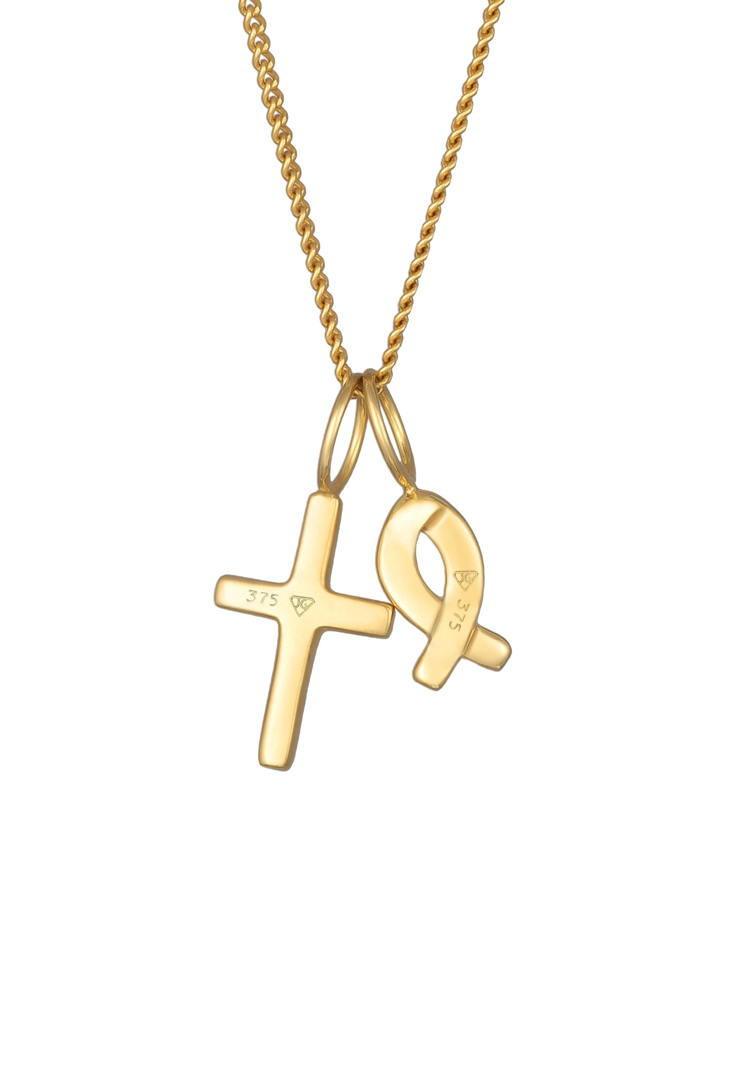 Elli Premium Kette mit Anhänger »Halskette Kreuz Fisch Symbol Religion Kommunion 375 Gelbgold«