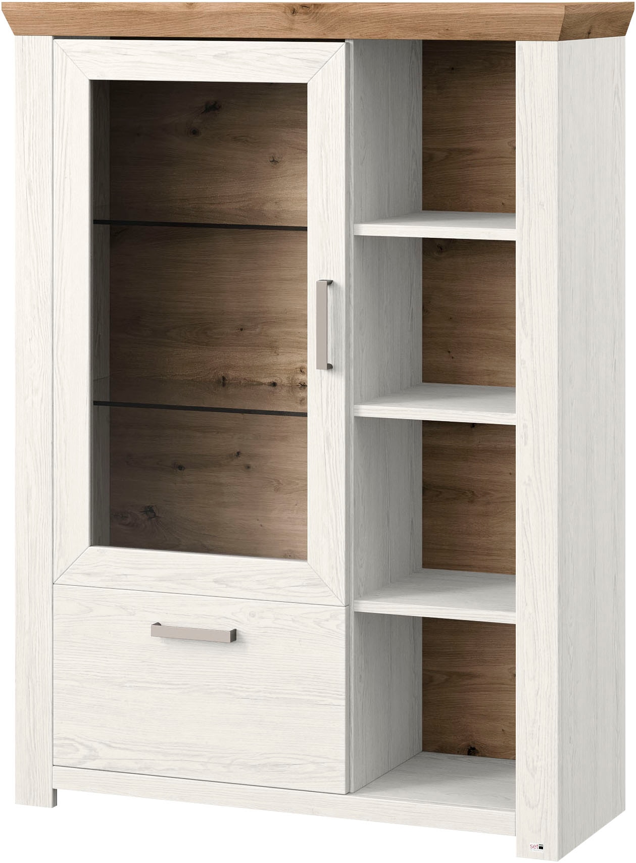 set one by Musterring Highboard »York«, Typ 13 und 14, mit Glastür und Schubkasten, 3 Farbvarianten, B 105 cm