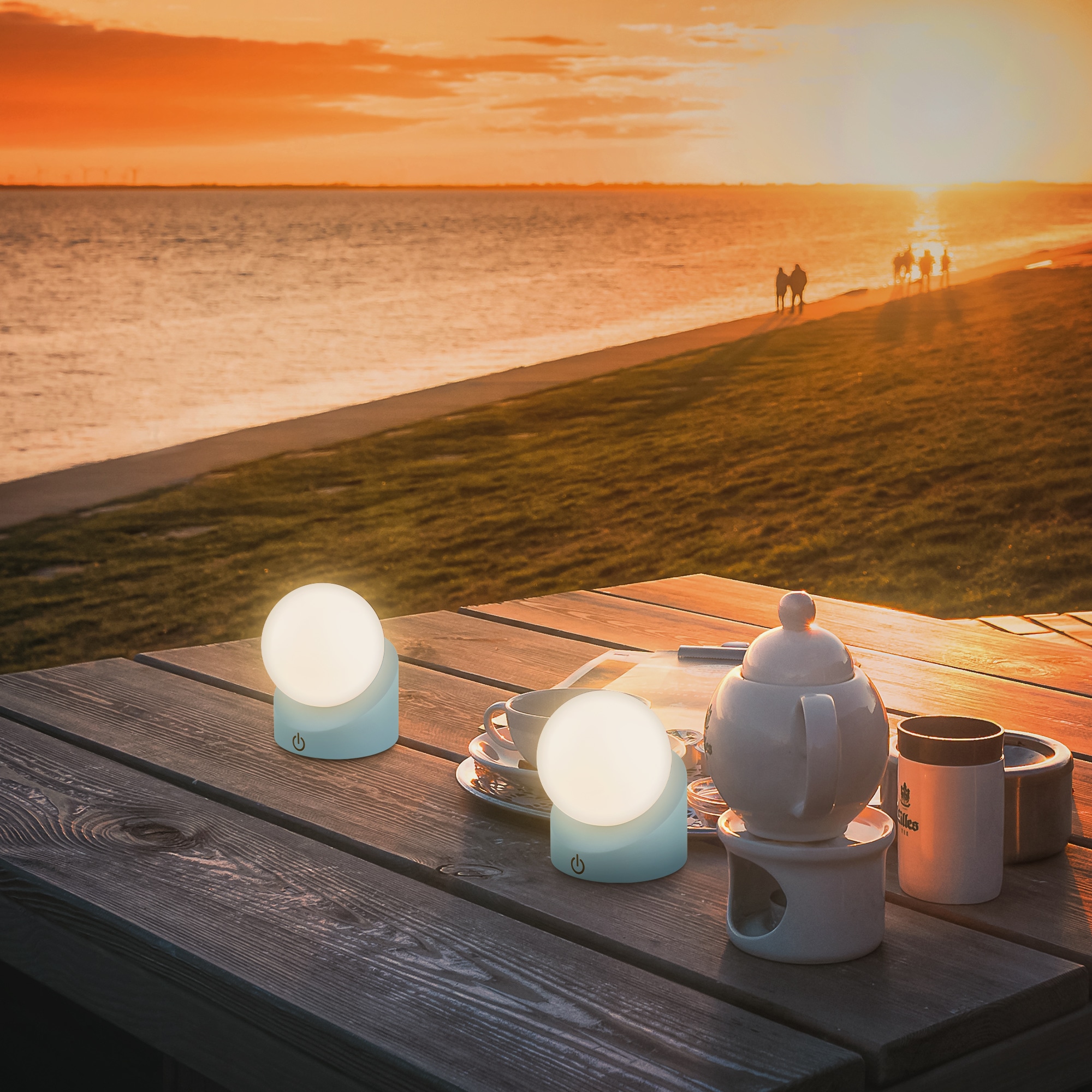 Briloner Leuchten LED Außen-Tischleuchte »SORA« LED-Board 2 Stk. Warmweiß kabellos 10x8x9cm Taubenblau 2W Kinderzimmer Outdoor Außen 2er-Set