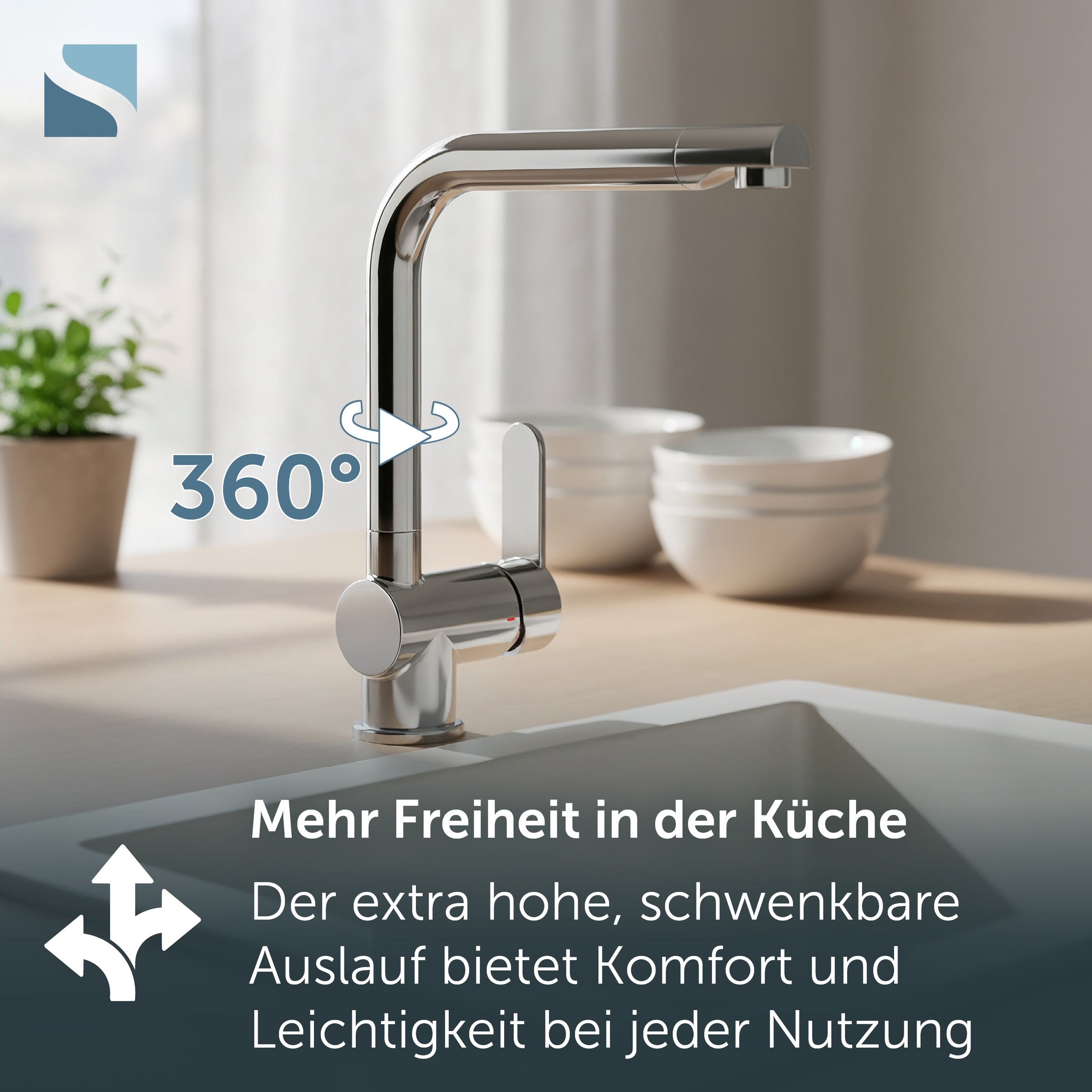 Schütte Spültischarmatur »RIO Schütte« Küchenarmatur, L-Form, Edelstahl, Cold-Start, schwenkbar, Edelstahl