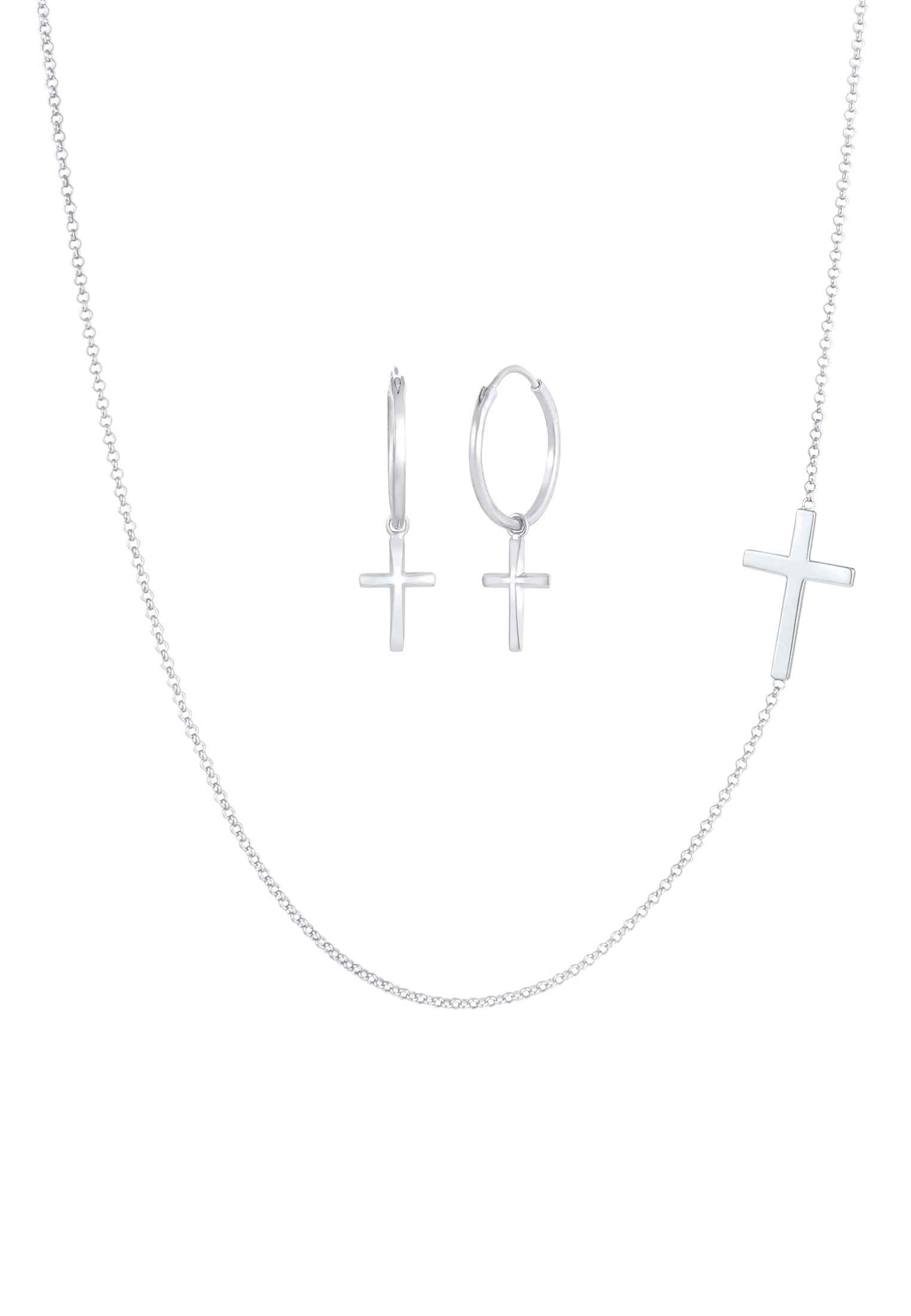 Elli Ohrring und Ketten Set »Schmuckset Kette Creolen Ohrringe Kreuz Religion 925 Silber«