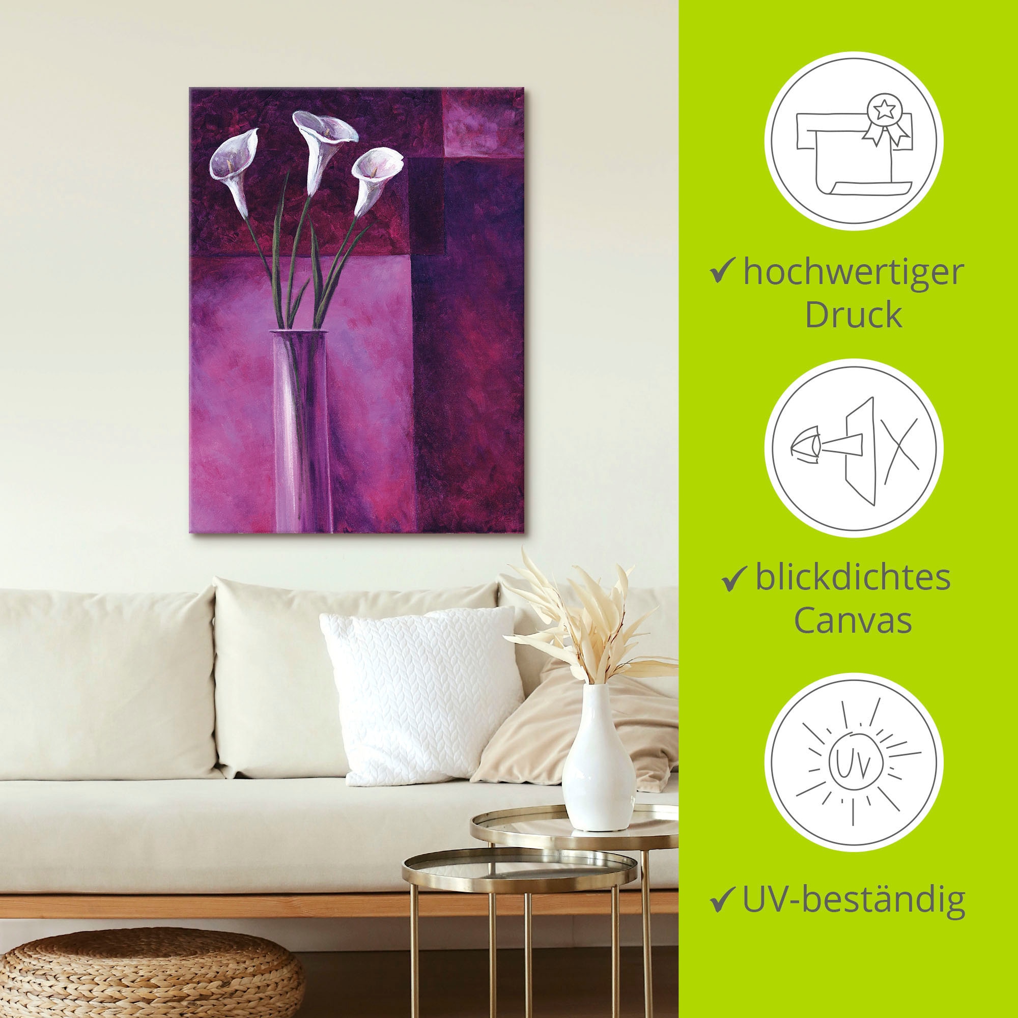 Artland Wandbild »Callas Lila«, Blumen, (1 St.), als Alubild, Outdoorbild, Leinwandbild in verschied. Größen