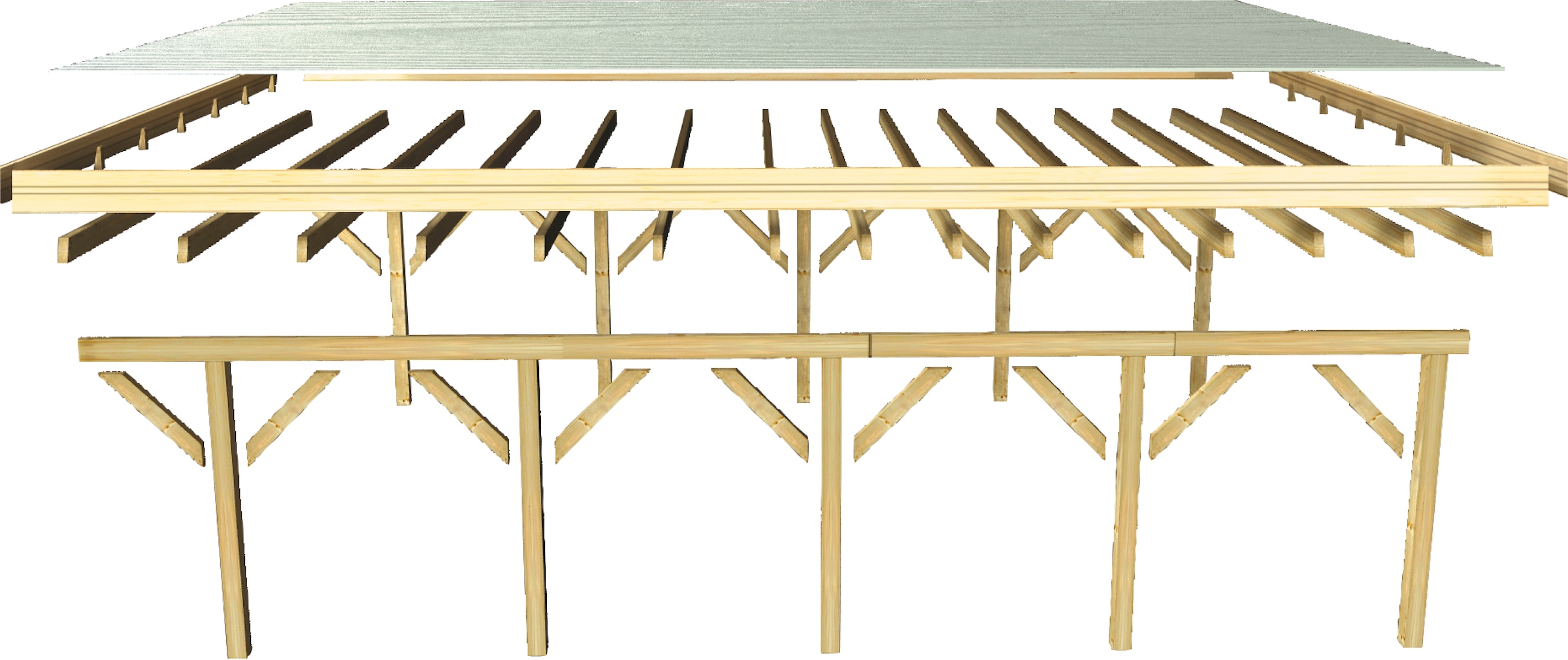 Karibu Doppelcarport »»Classic 2 SET« PVC-Dach Variante C, mit zwei Einfahrtsbogen« Massivholz 540 cm KDI aus Masivholz