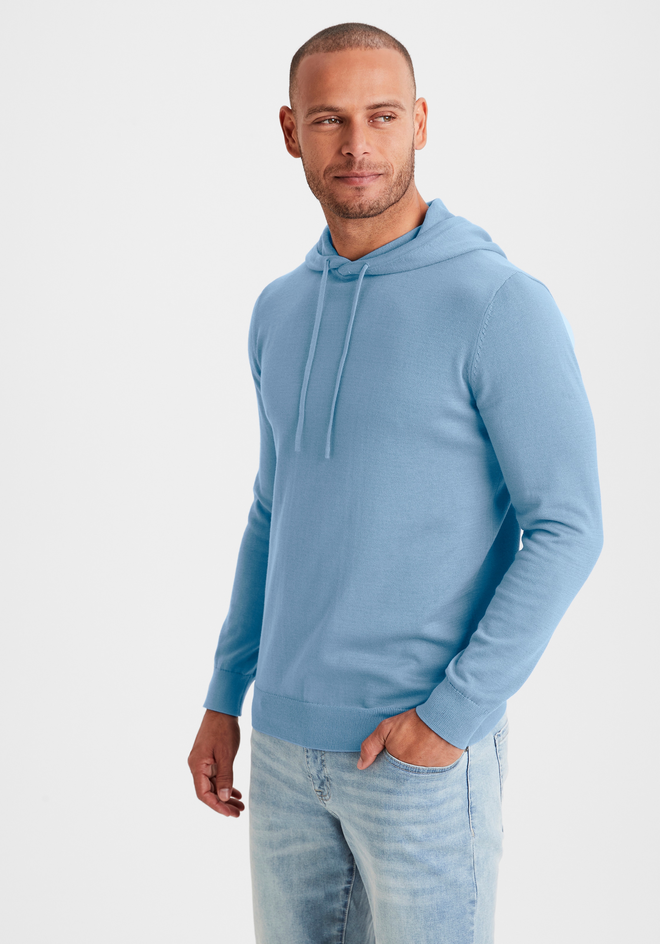 H.I.S Hoodie », Strickpullover mit Kapuze«, Feinstrick aus pflegeleichter Baumwollmischung
