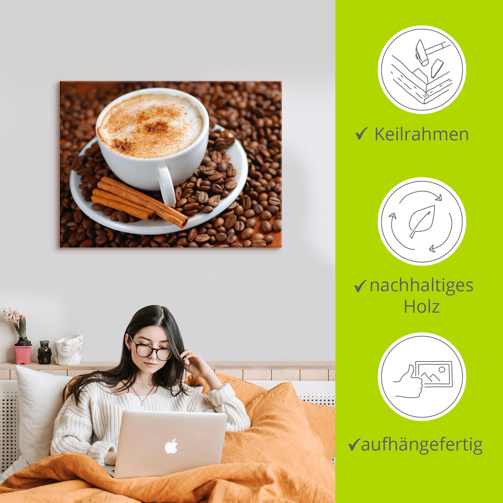 Artland Wandbild »Cappuccino - Kaffee«, Getränke, (1 St.), als Alubild, Outdoorbild, Leinwandbild, Wandaufkleber, versch. Größen