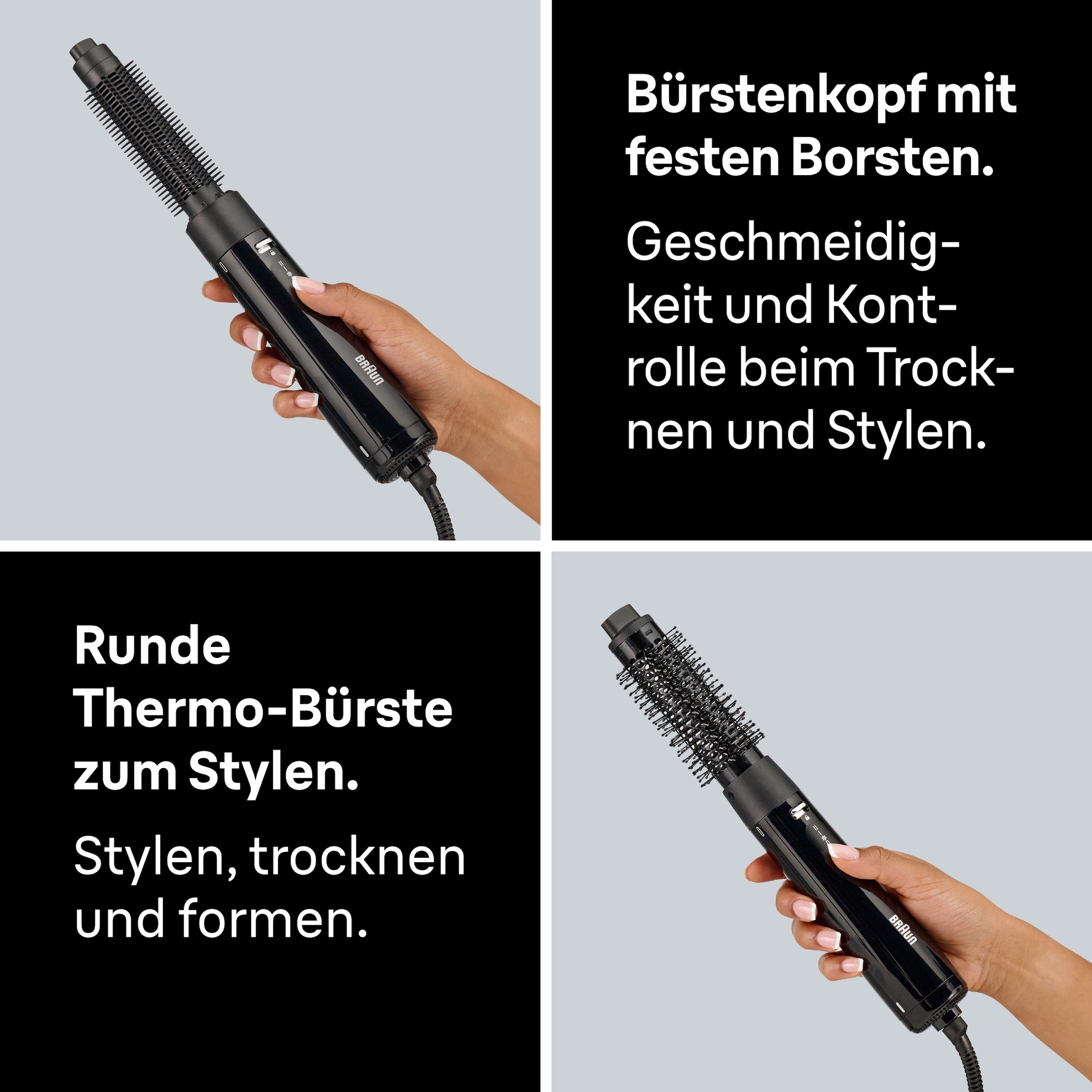Braun Warmluftbürste »AS1.5, für kurzes Haar und Volumen, BRAS150E« 2 Aufsätze 300W, 3 Stylingstufen, Rundbürstenföhn mit 2 Aufsätzen, sehr kompakt