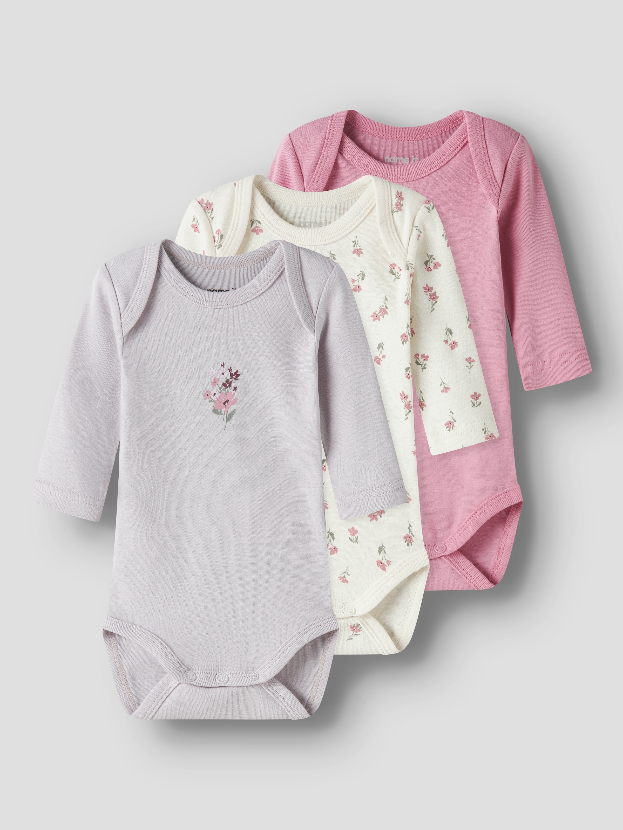 Name It Langarmbody »NBFBODY 3P LS FLOWER NOOS« Packung, 3 tlg.