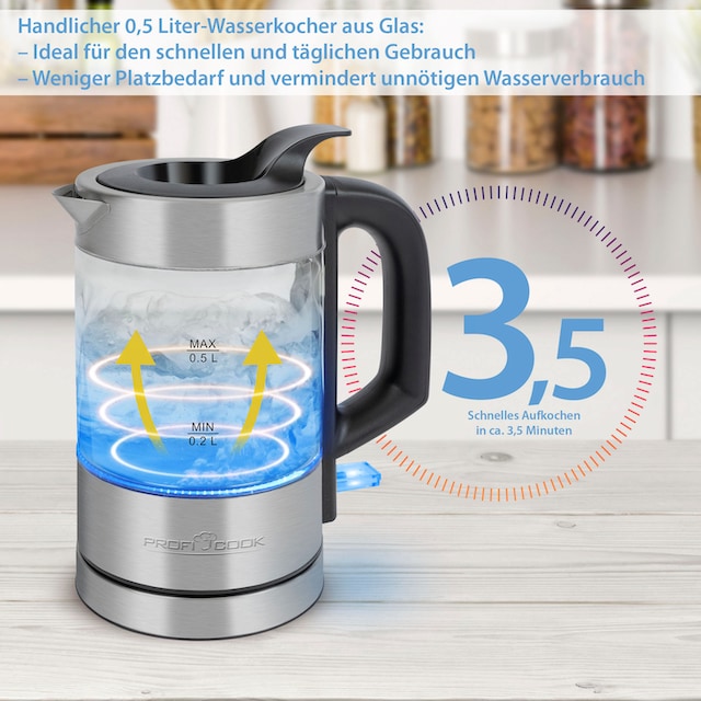 ProfiCook Wasserkocher »PC-WKS 1228 G inox, Glas, 360°«, 0,5 l, 1100 W  jetzt online bei OTTO