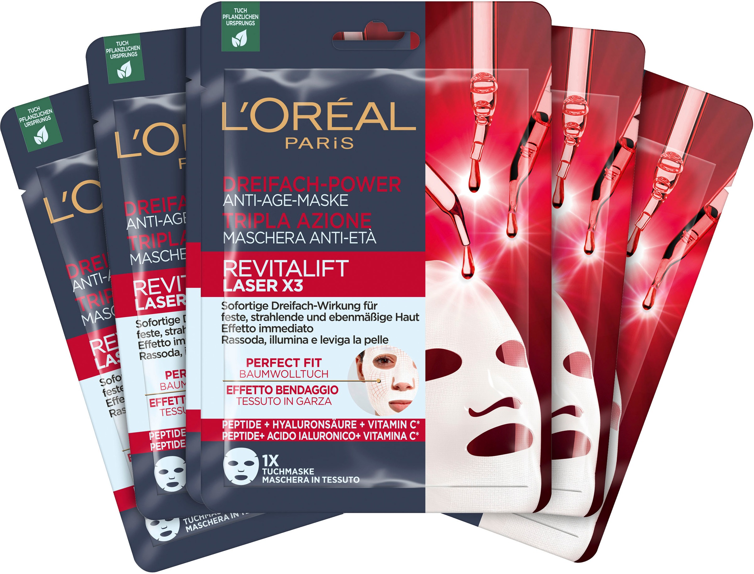 Gesichtsmaske »L'Oréal Paris Set: 5x Revitalift Laser Tuchmasken«