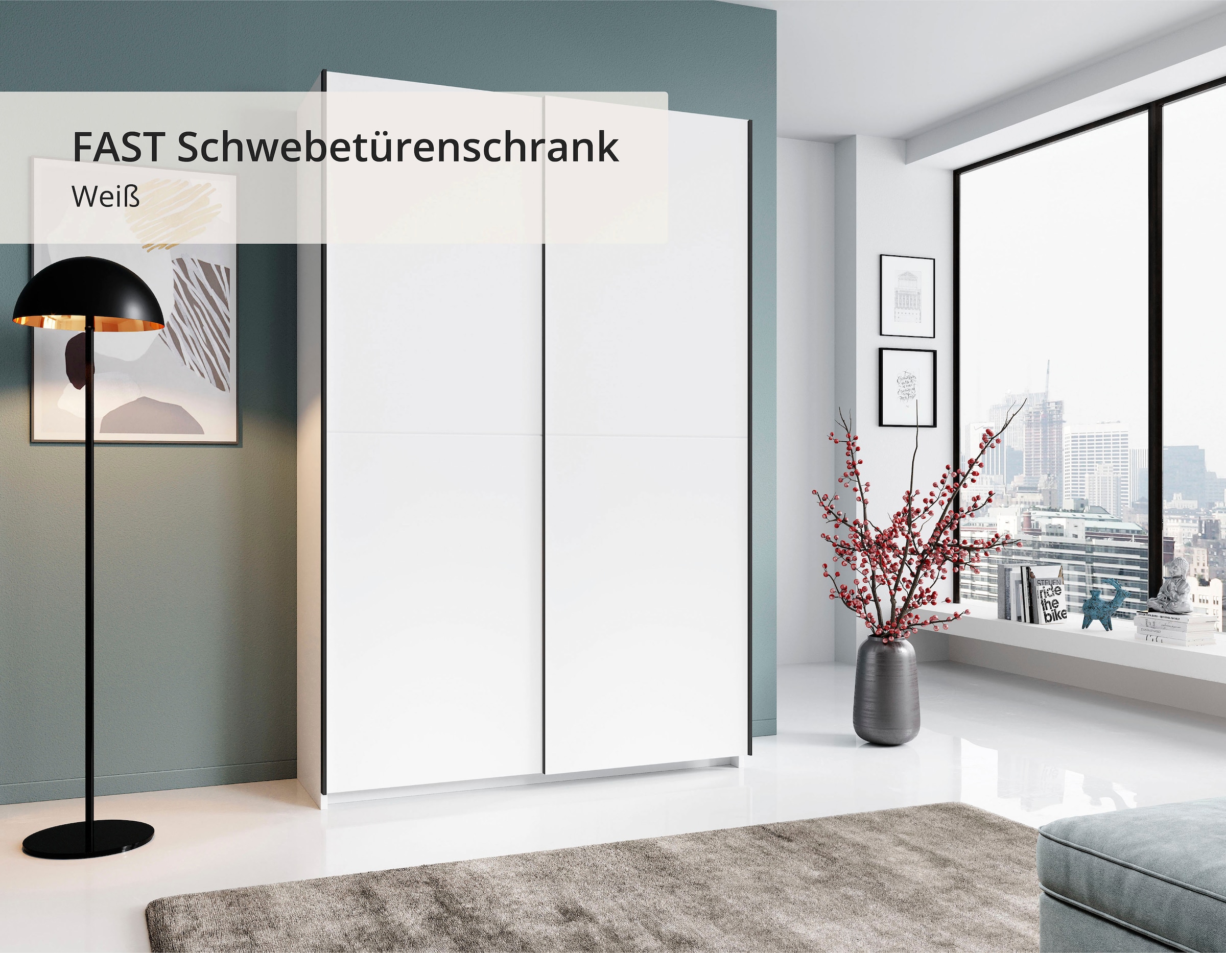 Schlafkontor Schwebetürenschrank »Heimo/Fast Schrank Kleiderschrank Garderobe«, geringe Tiefe, ausziehbarer Kleiderstange, Garderobenschrank, 6 Böden