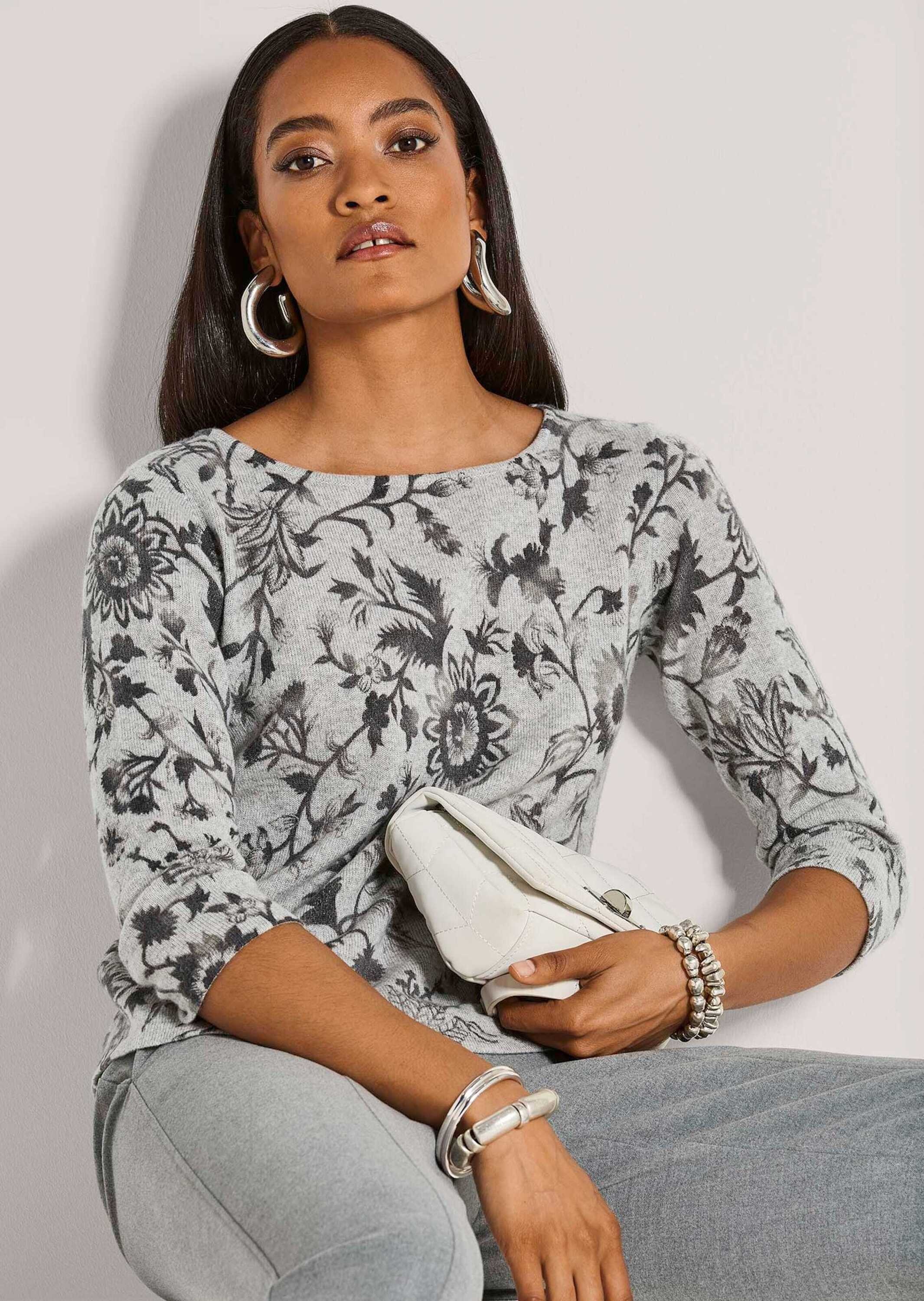 MADELEINE Longpullover »Kaschmirpullover Eleganter Strickpullover mit floralem Druck«