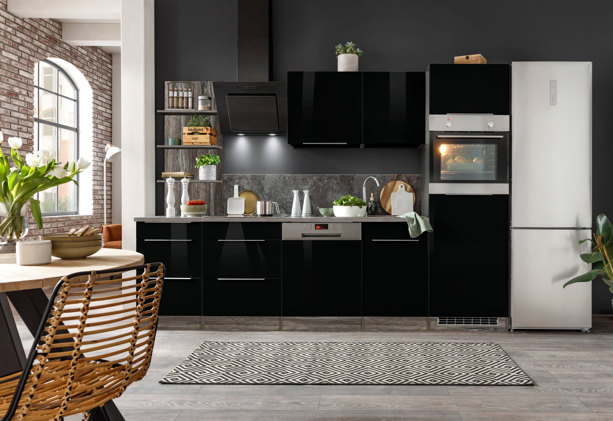 KOCHSTATION Küchenzeile »KS-Brindisi Breite 280 cm« wahlweise mit E-Geräten und Induktion, mit MDF-Fronten und Regal