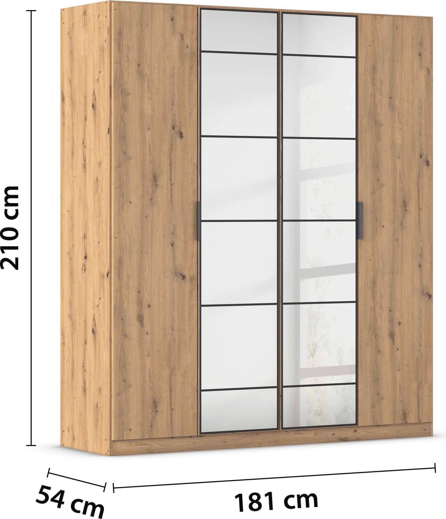 rauch Drehtürenschrank »Kleiderschrank Schrank Garderobe Schlafzimmerschrank ACERO«, (Breiten 181/226/271 cm, Höhe 210 cm), Mitteltüren mit Spiegel in moderner Loft-Optik MADE IN GERMANY