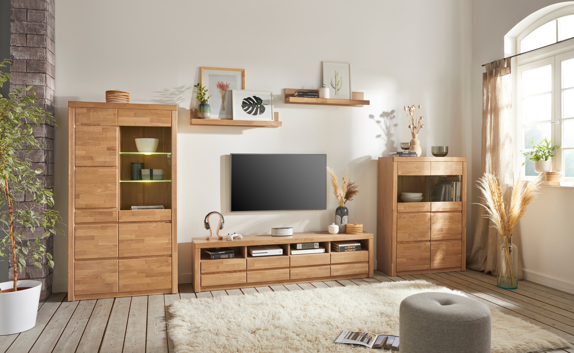 Home affaire Wohnwand »Silkeborg«, (Set, 5 St.), teilmassiv mit schöner, griffloser Optik