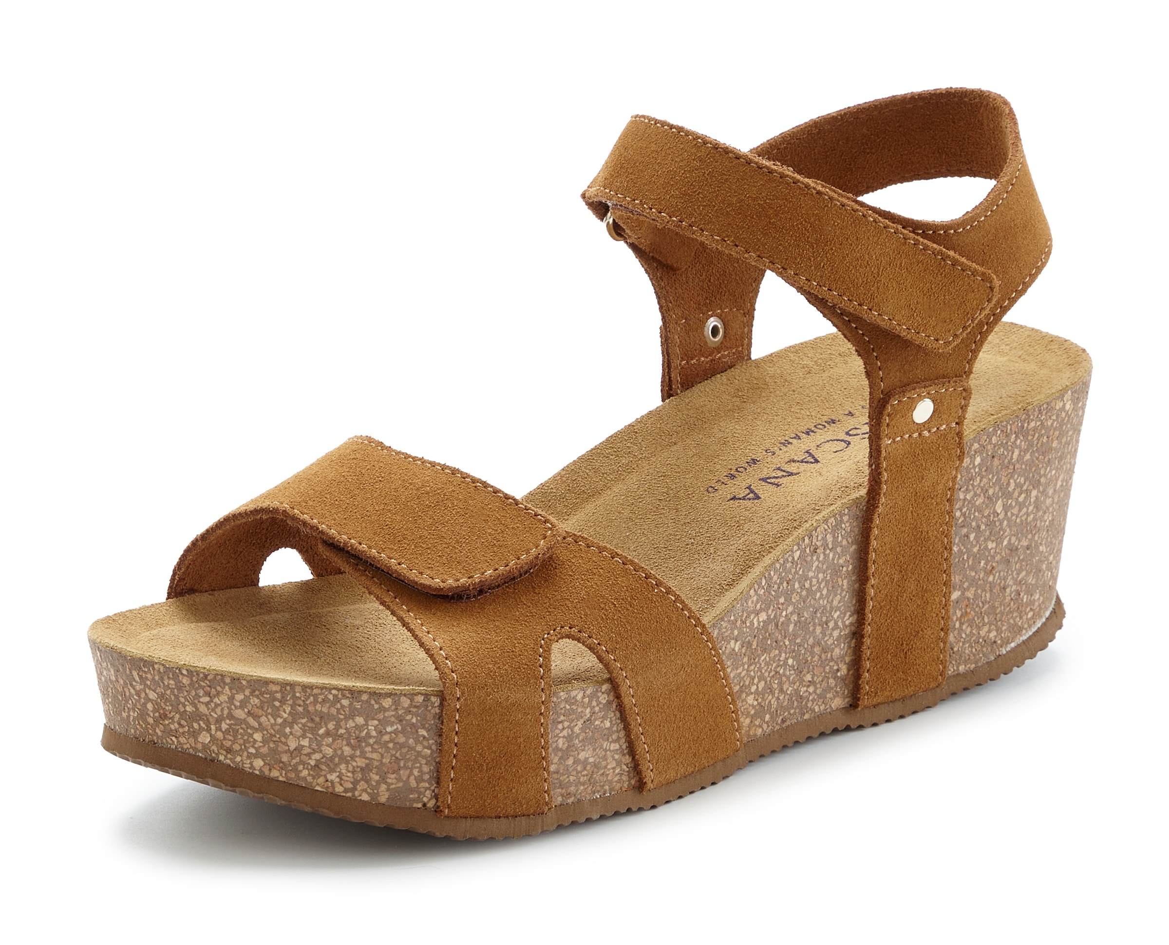 LASCANA Sandalette »Sommerschuh, Sandale, offener Schuh, Keilsandalette,«  aus Leder mit komfortablem Keilabsatz