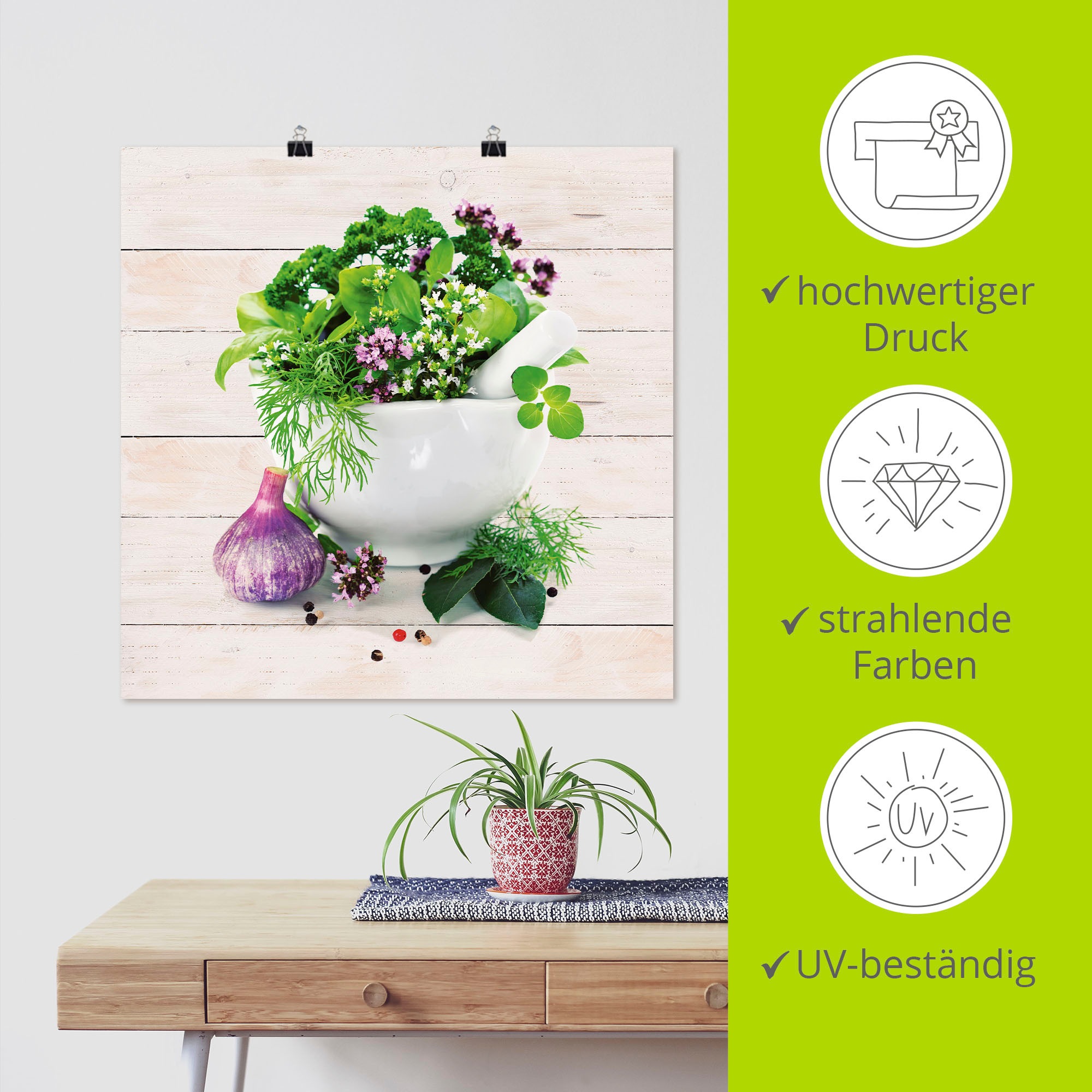 Artland Wandbild »Heilkräuter auf weißem Hintergrund Küche«, Arrangements, (1 St.), als Alubild, Outdoorbild, Leinwandbild, Poster, Wandaufkleber