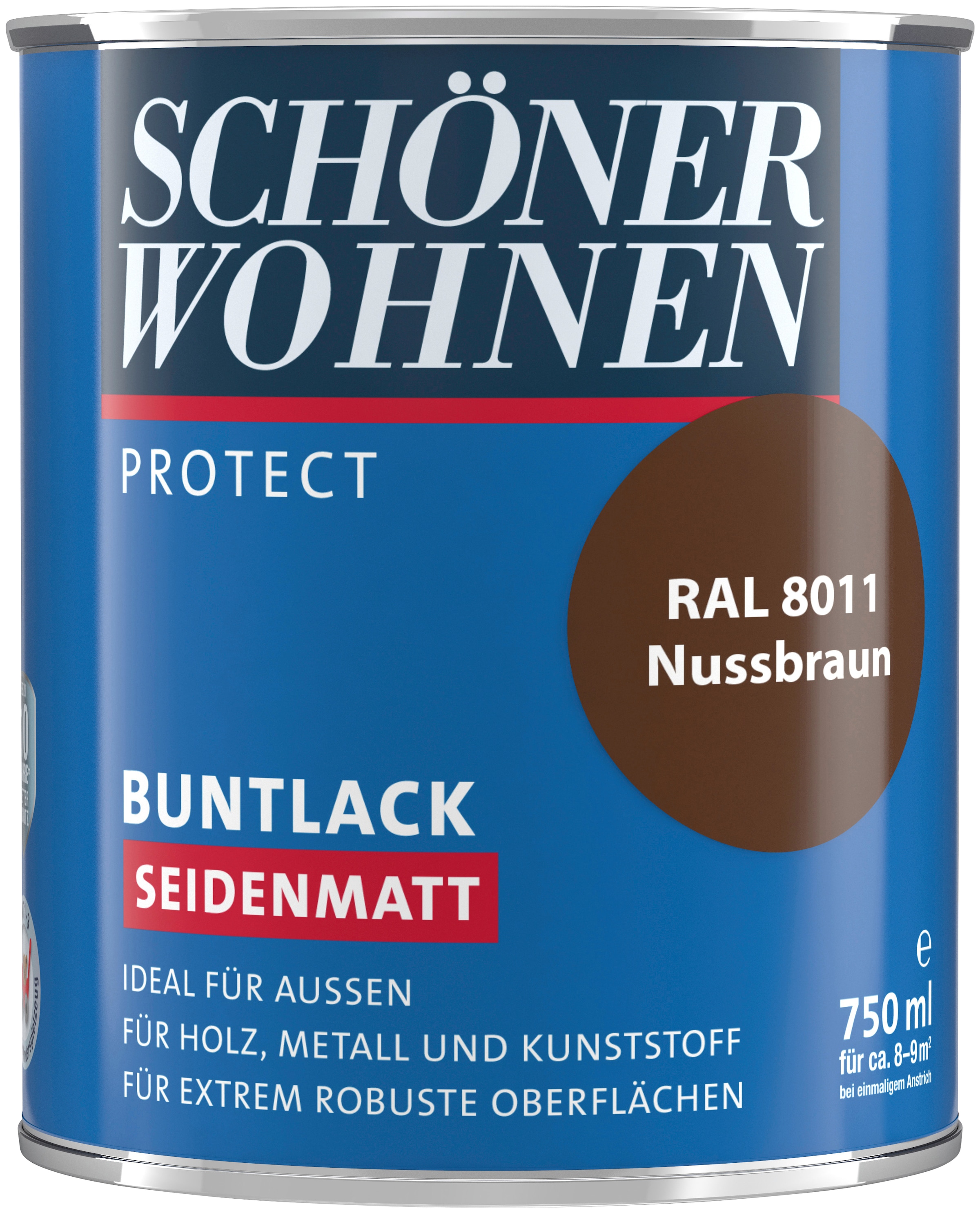 SCHÖNER WOHNEN FARBE Lack »Protect Buntlack«, 750 ml, nussbraun RAL 8011, seidenmatt, ideal für außen