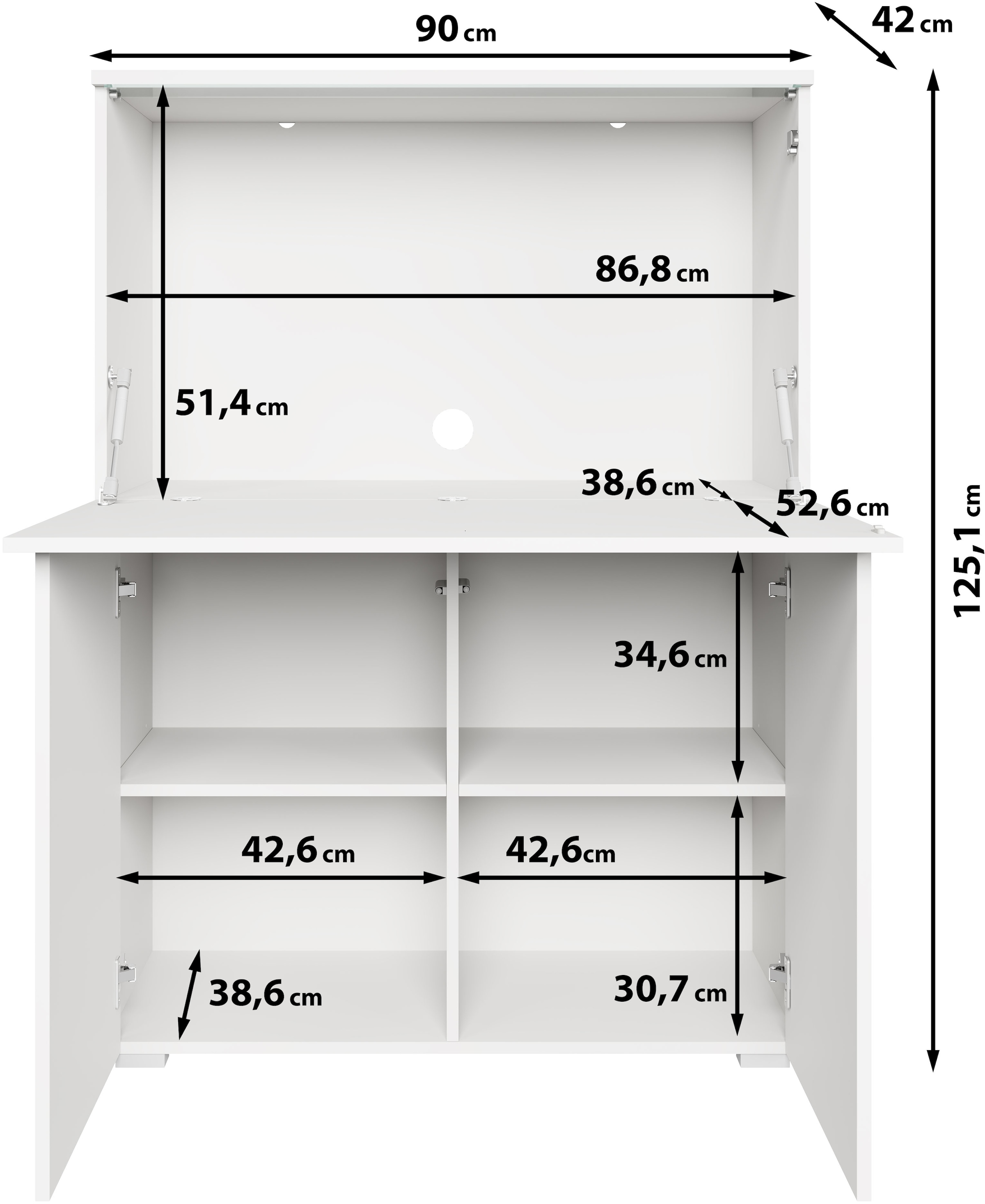 INOSIGN PC-Schrank »Vera, Sekretär, Home-Office-Schreibtisch«, (1 St.), Multifunktional mit Stauraum, klappbare Tischfläche, LED, B 90 cm