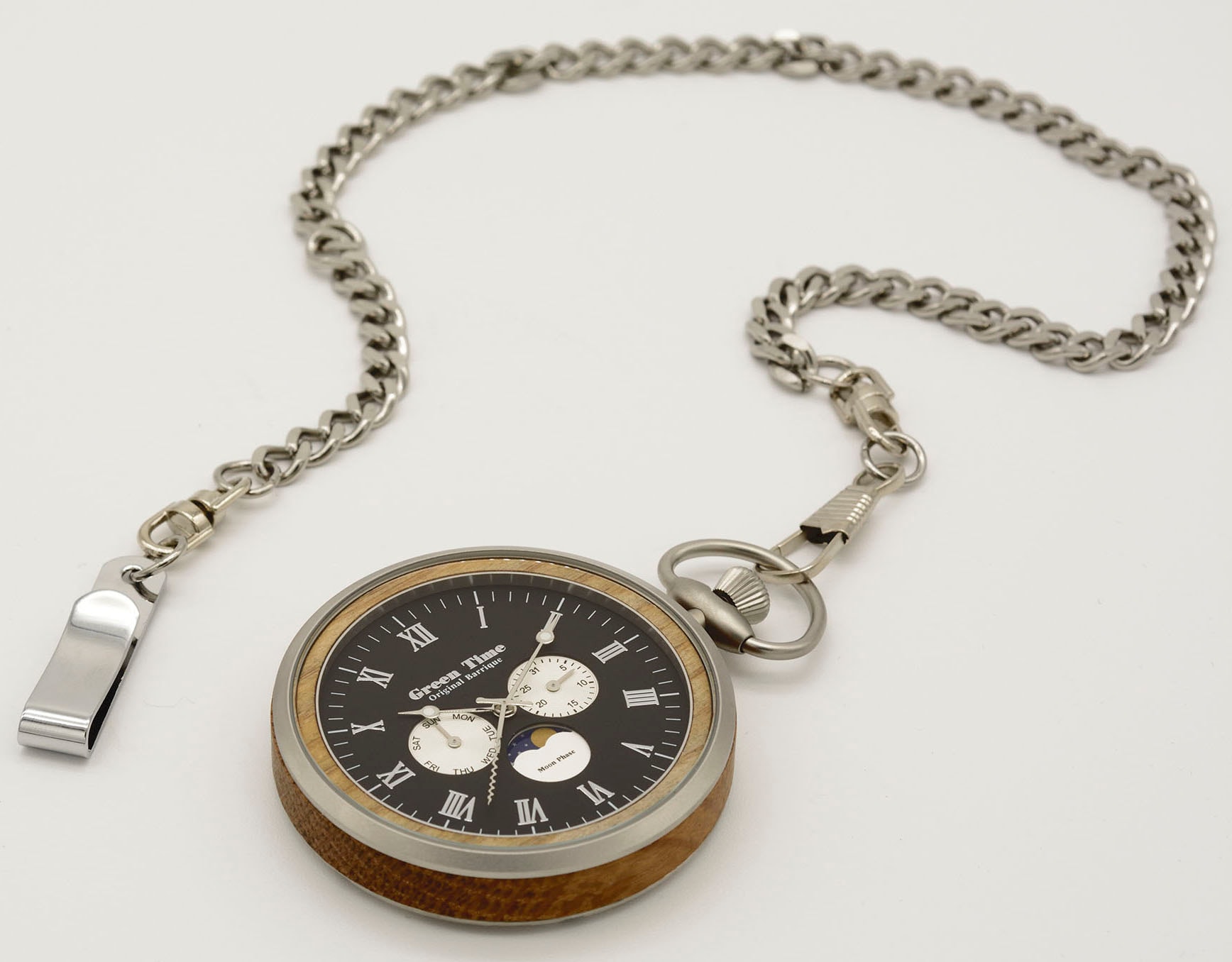 Taschenuhr »ZW153A«, (Set, 2 tlg., mit Kette), Quarzuhr, Holzuhr, Herrenuhr, Datum