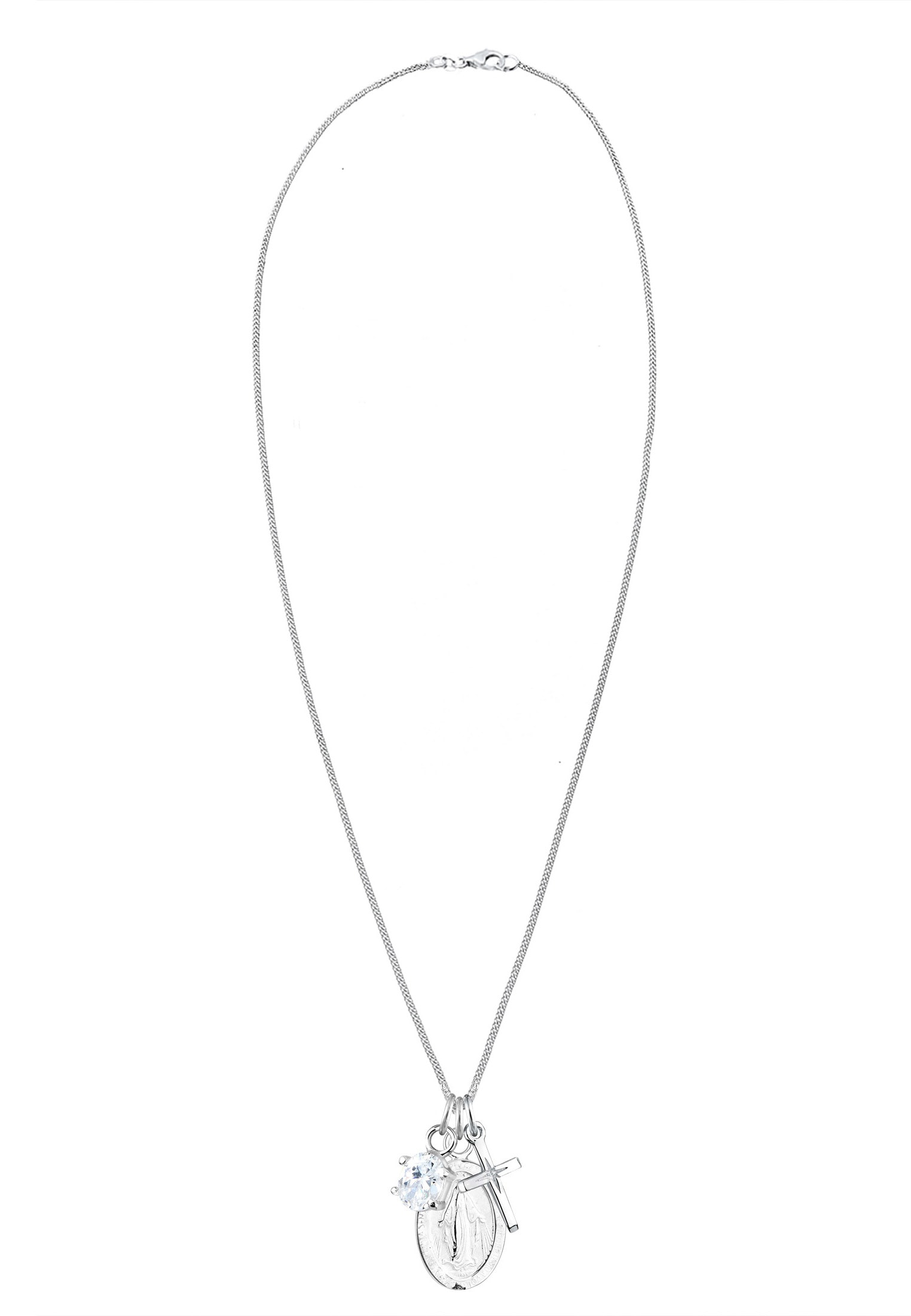 Elli Silberkette »Halskette Kreuz Marienbild Solitär Zirkonia 925 Silber«