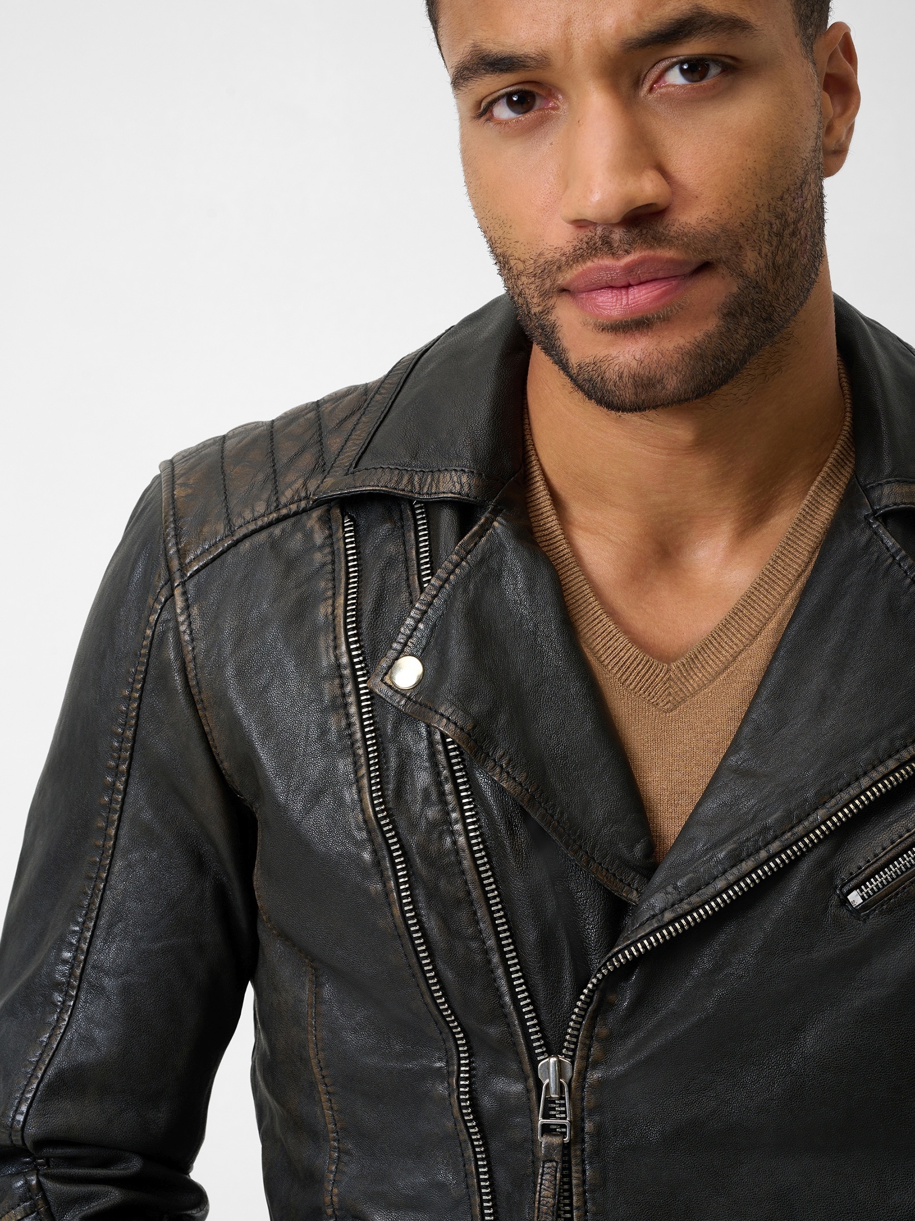 RICANO Bikerjacke »Lederjacke Matteo« ohne Kapuze Handgefertigt aus echtem Leder