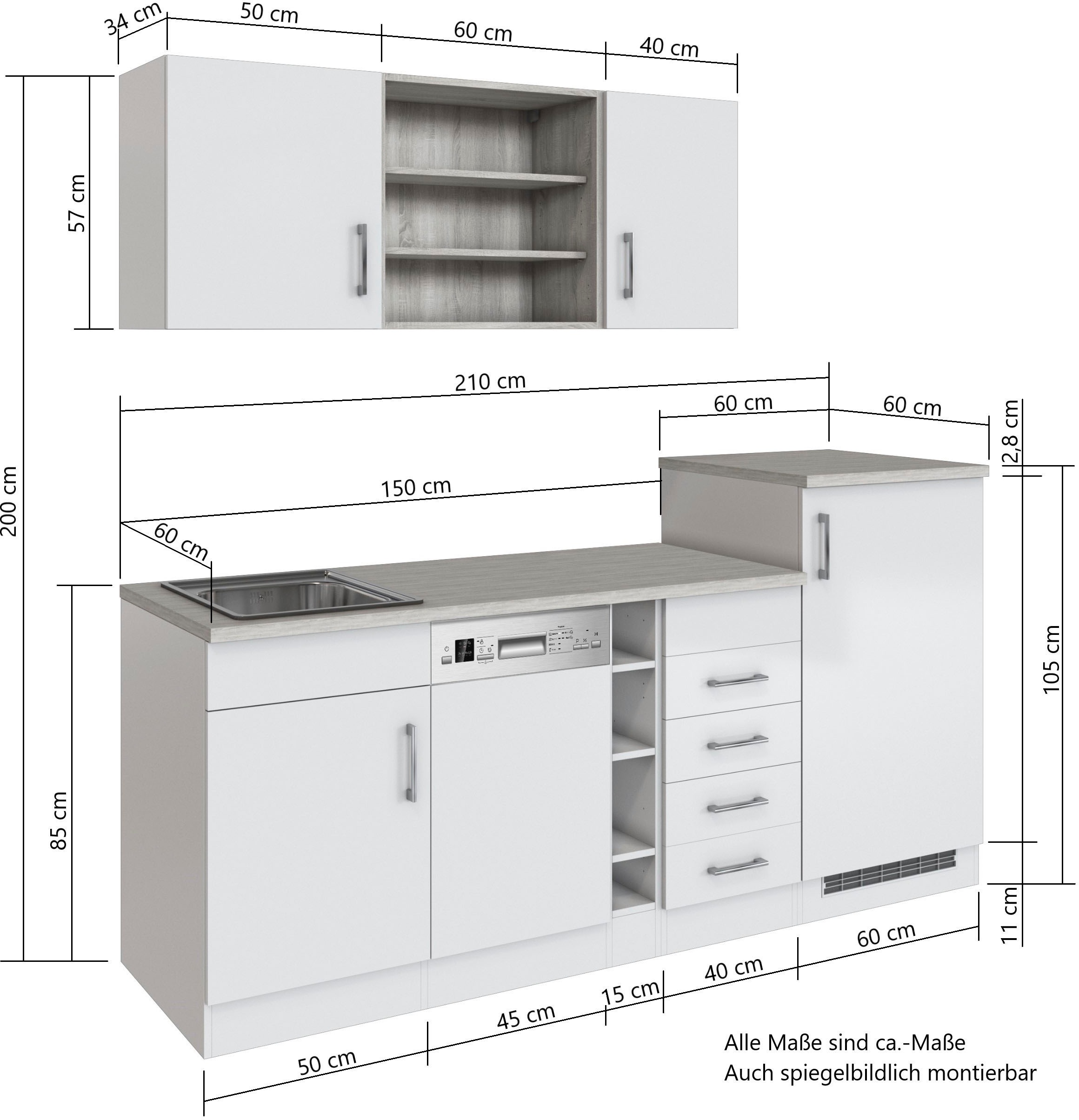 KOCHSTATION Küche »KS-Mali«, Breite 210 cm, mit E-Geräten