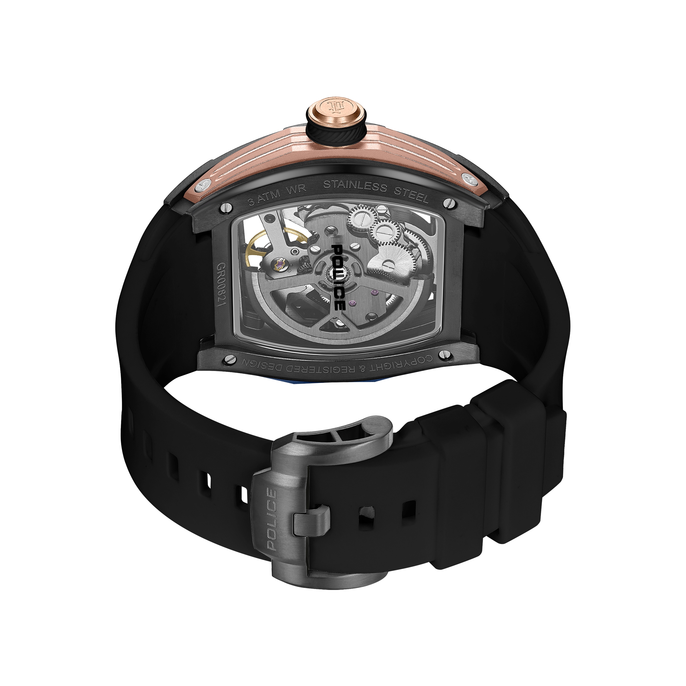 Police Automatikuhr »Tampa« Armbanduhr, Herrenuhr, Mechanische Uhr, Silikonarmband, analog