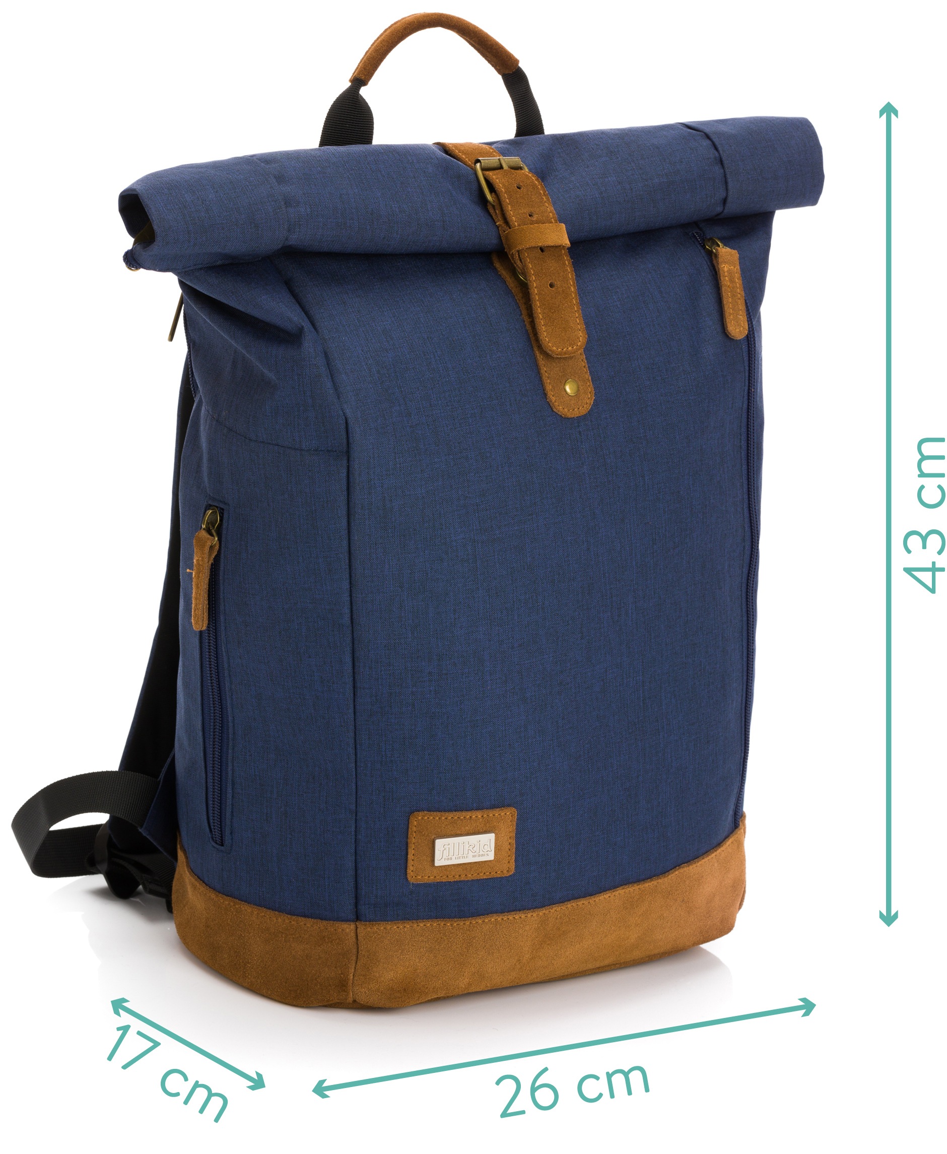 Fillikid Wickelrucksack »Rolltop Berlin, navy melange«, Reflektoren, inkl. Wickeltunterlage