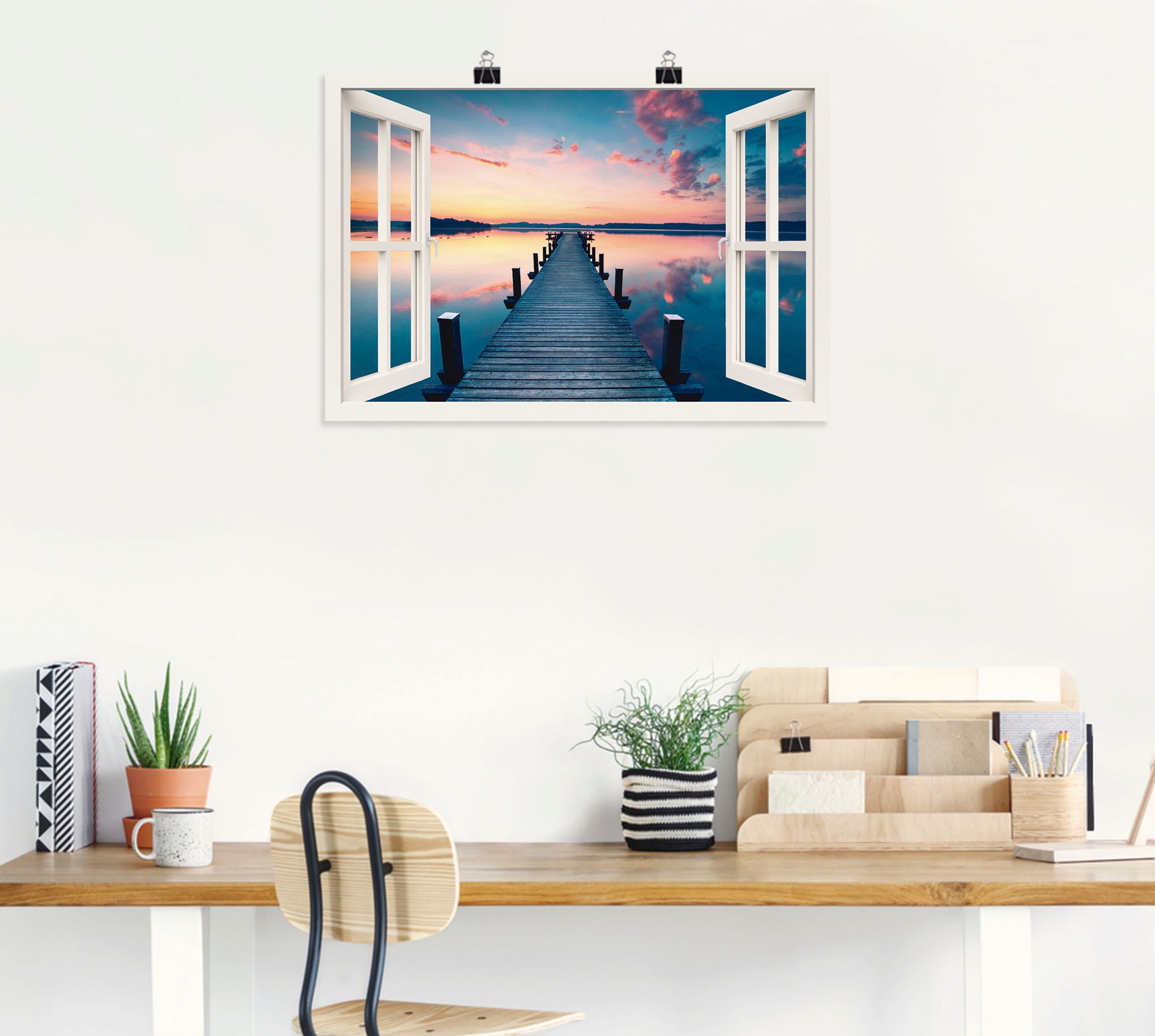 Artland Wandbild »Pier im Sonnenaufgang«, Fensterblick, (1 St.), als Leinwandbild, Poster in verschied. Größen