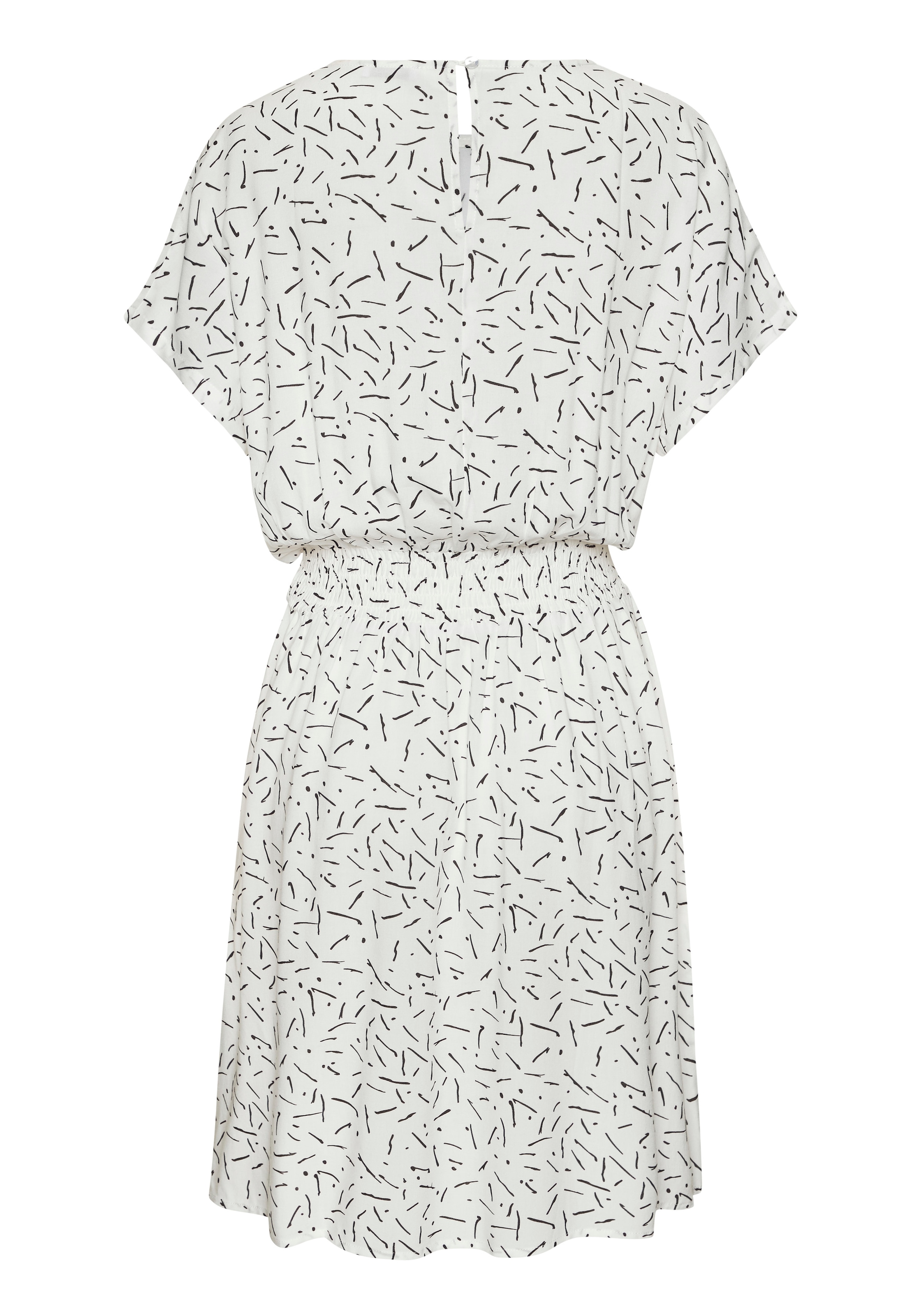 LASCANA Sommerkleid »in lässiger Form mit kurzen Ärmeln« Ohne Taschen Webkleid aus Viskose, Viskosekleid mit grafischem Druck, kurzes Kleid